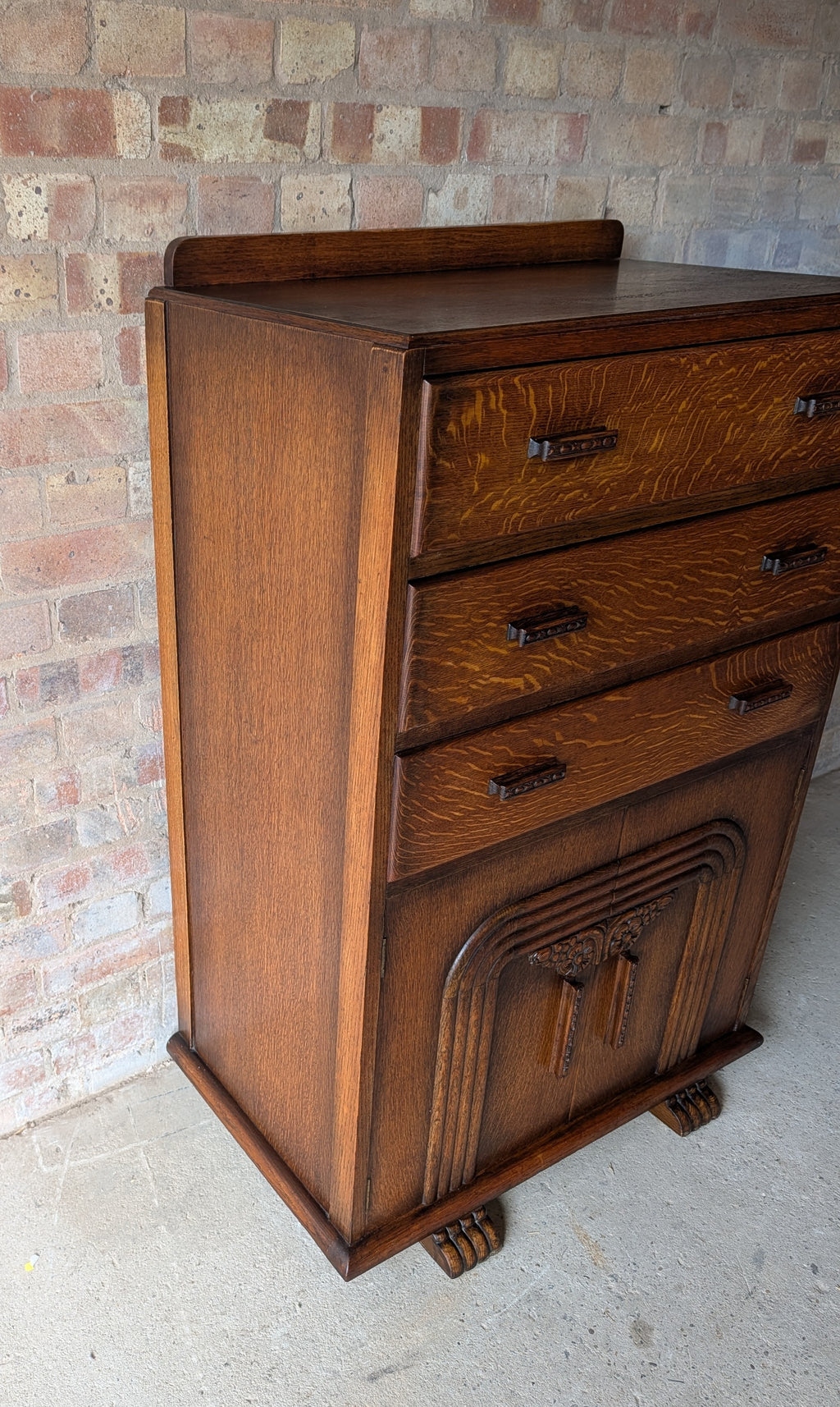 Art Deco Oak Tallboy Vintage Linen Cupboard  / Drawers 1930s
