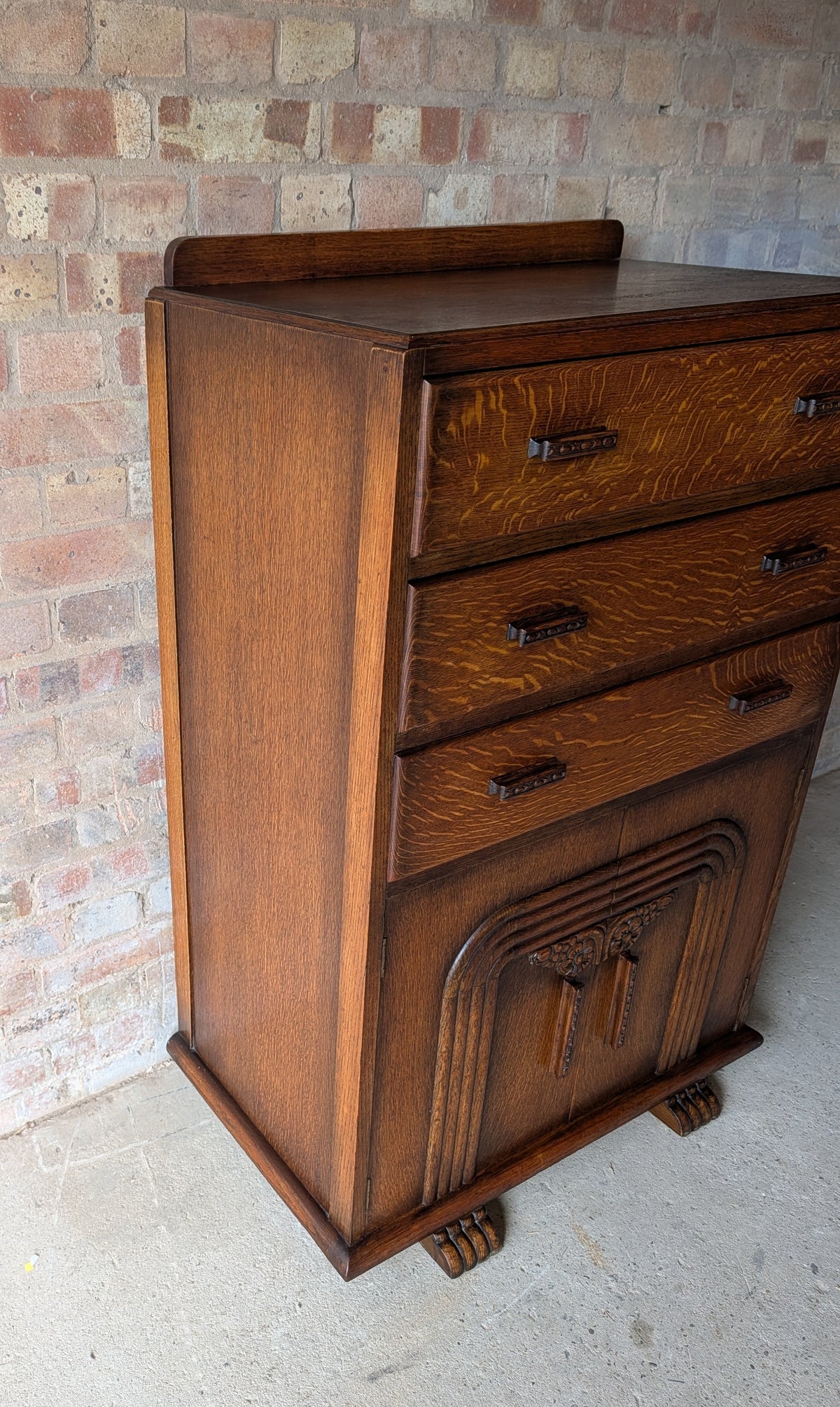 Art Deco Oak Tallboy Vintage Linen Cupboard  / Drawers 1930s