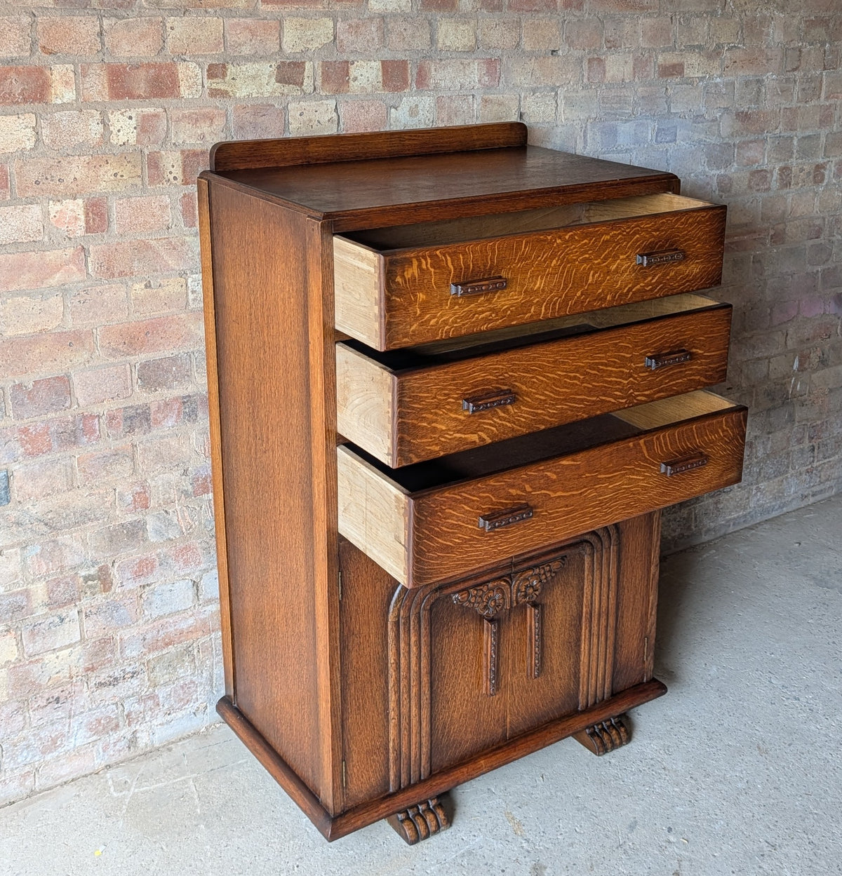 Art Deco Oak Tallboy Vintage Linen Cupboard  / Drawers 1930s