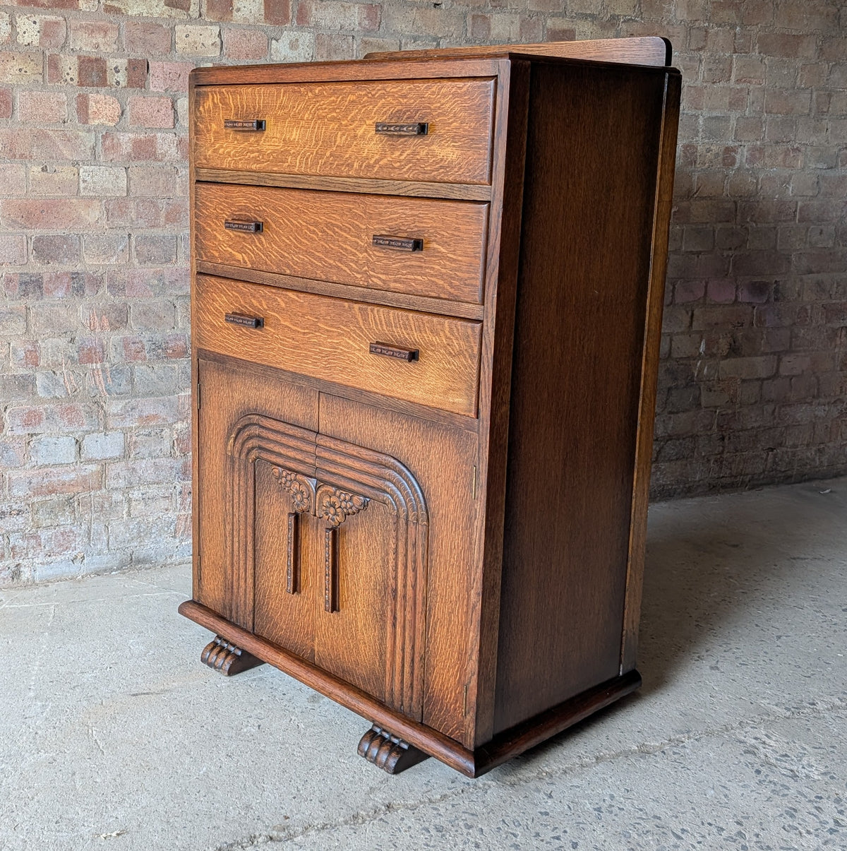 Art Deco Oak Tallboy Vintage Linen Cupboard  / Drawers 1930s