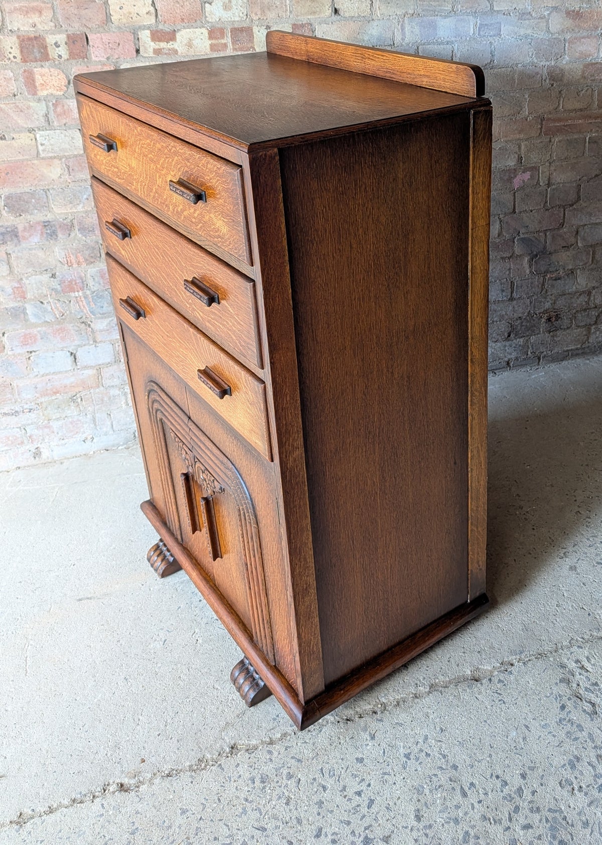 Art Deco Oak Tallboy Vintage Linen Cupboard  / Drawers 1930s