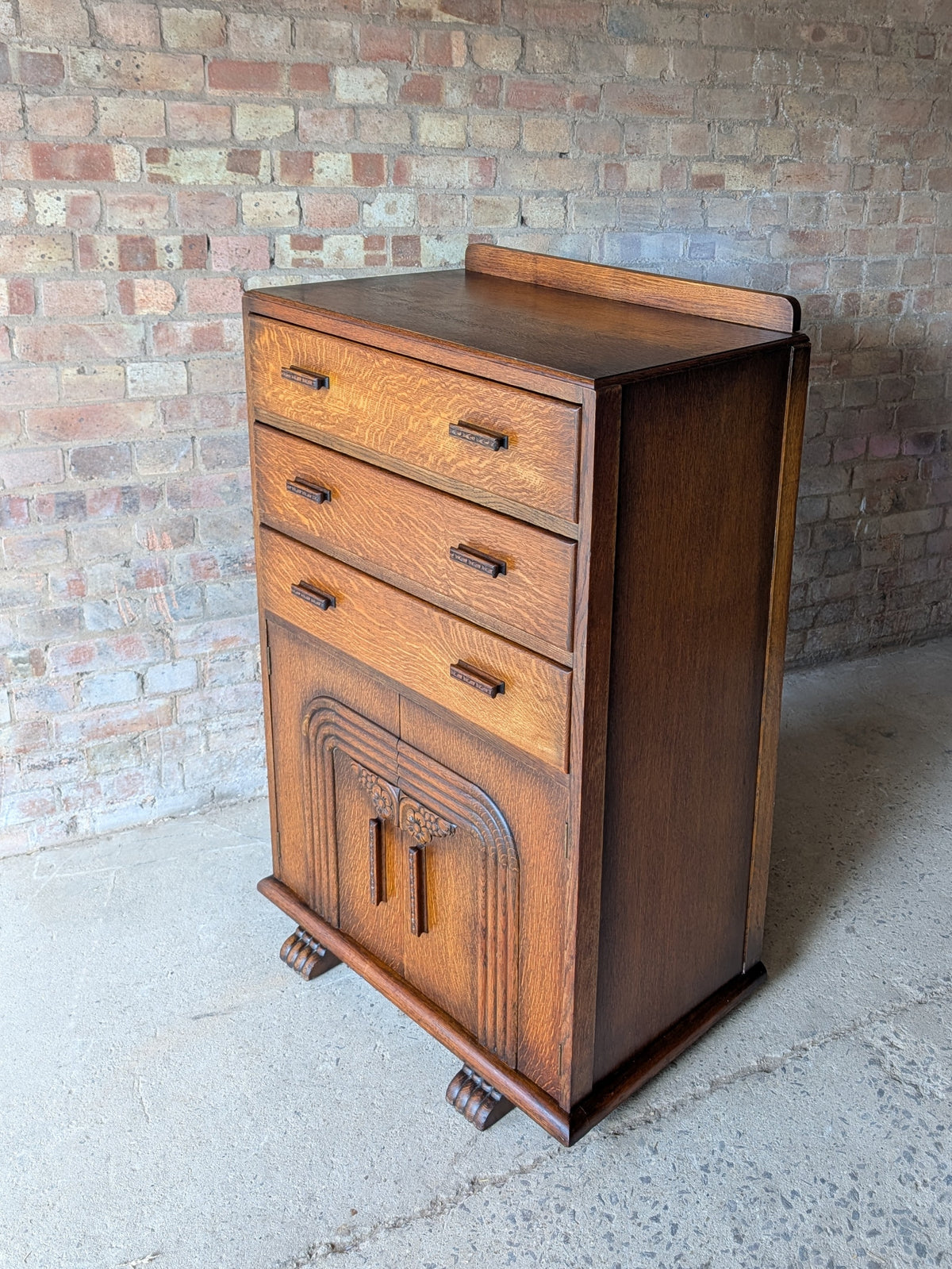 Art Deco Oak Tallboy Vintage Linen Cupboard  / Drawers 1930s
