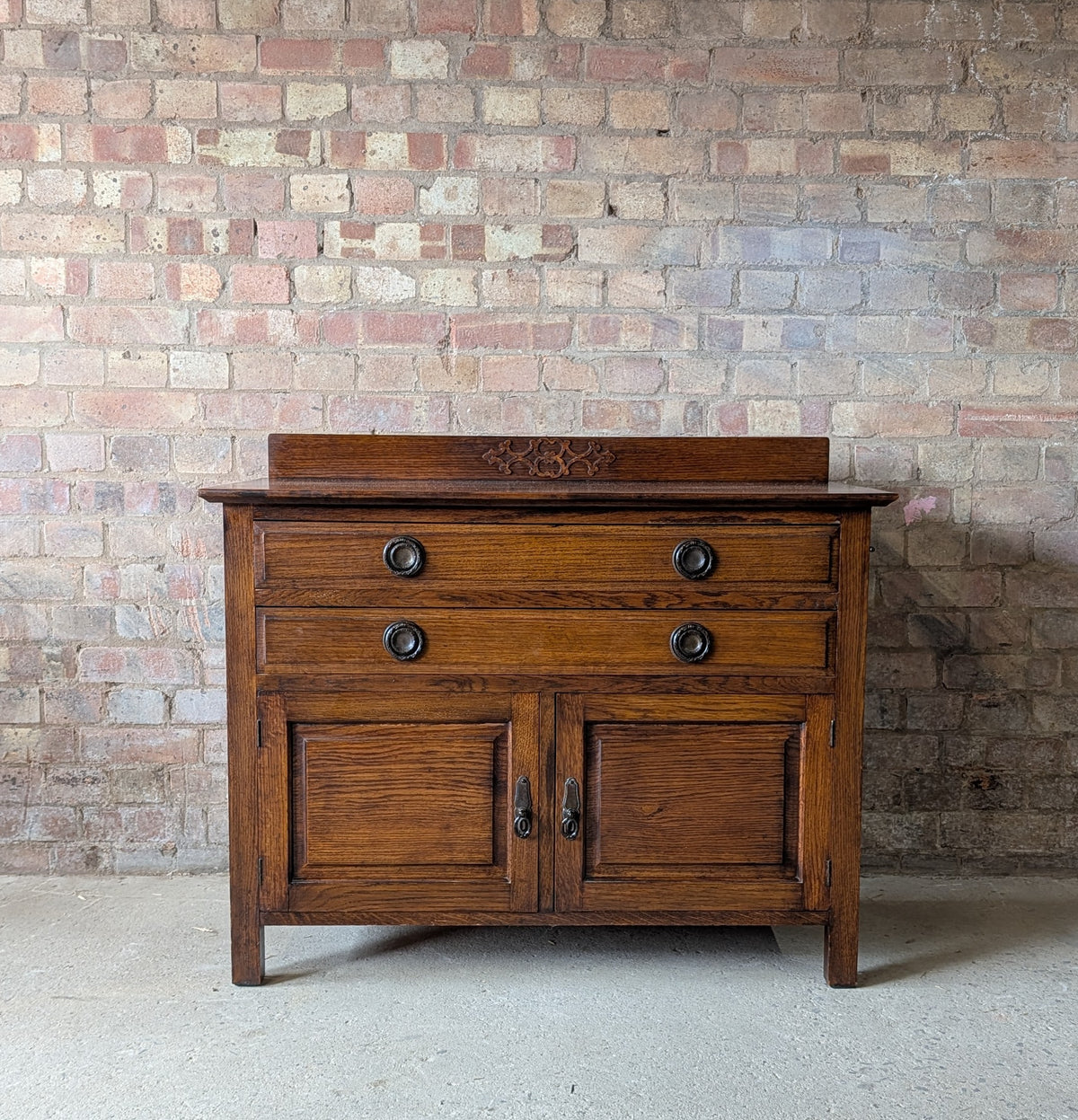 Antique Early 20th Century Small Oak Sideboard /  2 Drawer Chest Cupboard