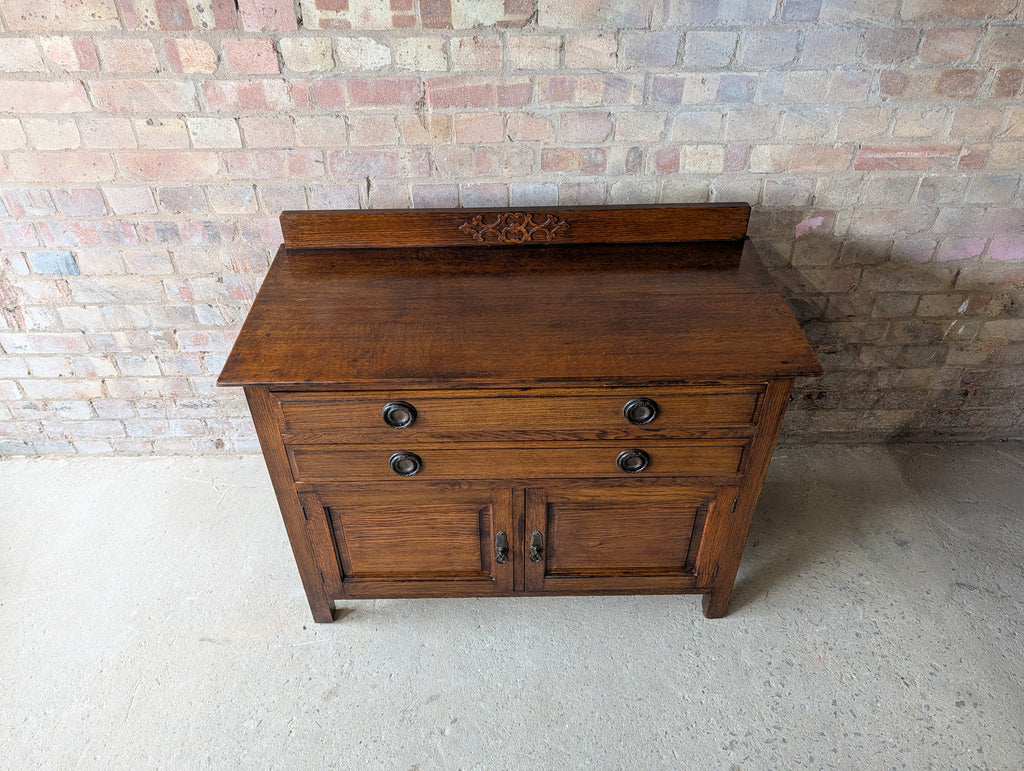 Antique Early 20th Century Small Oak Sideboard /  2 Drawer Chest Cupboard