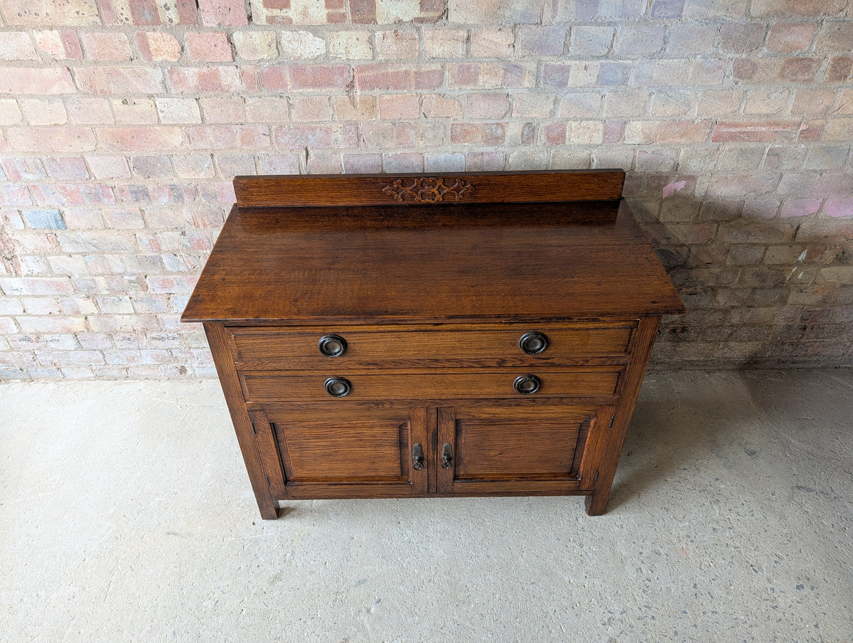 Antique Early 20th Century Small Oak Sideboard /  2 Drawer Chest Cupboard