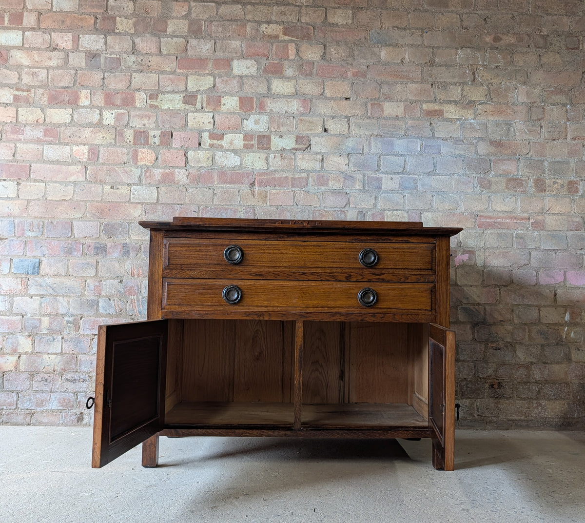 Antique Early 20th Century Small Oak Sideboard /  2 Drawer Chest Cupboard