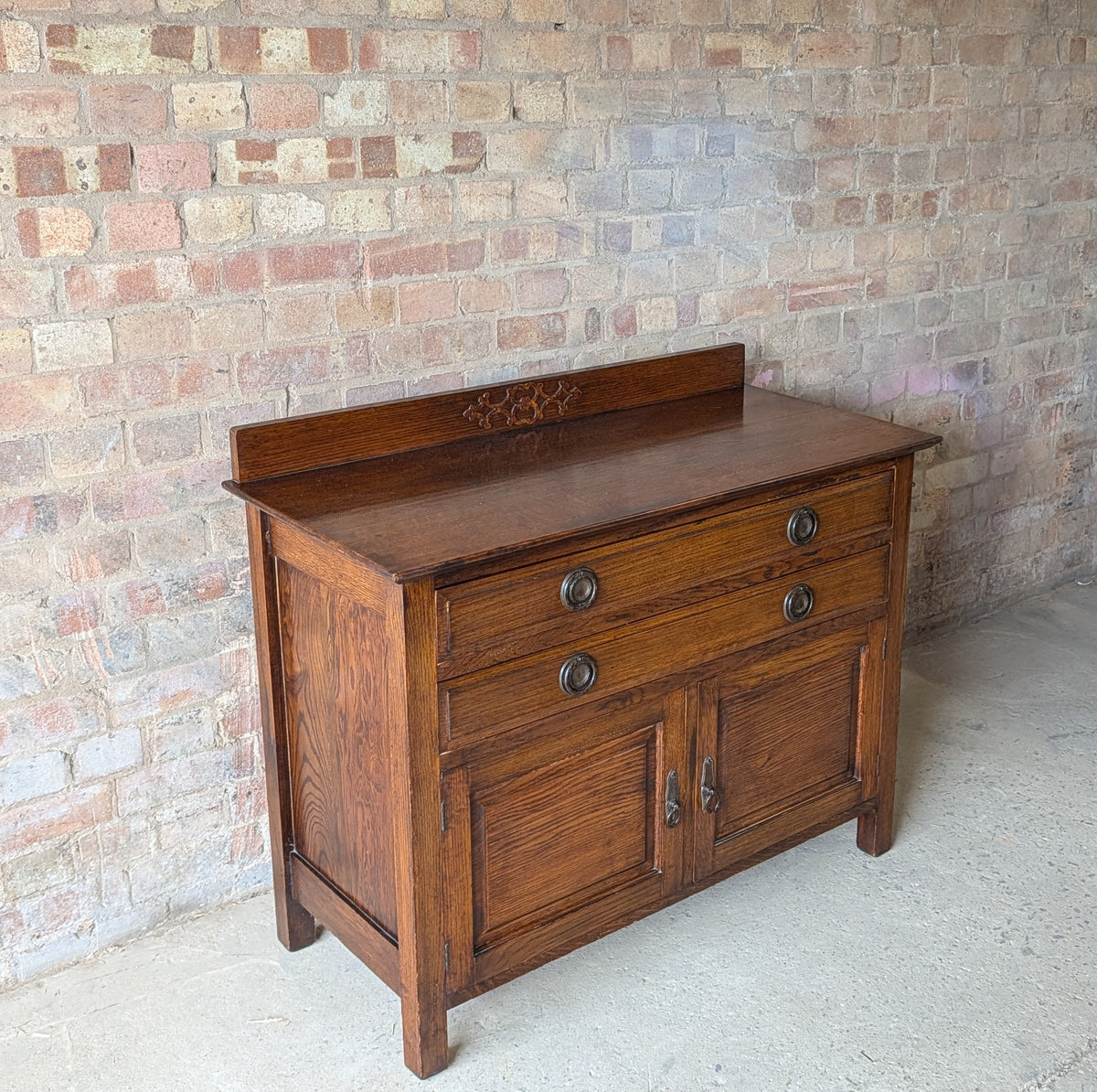 Antique Early 20th Century Small Oak Sideboard /  2 Drawer Chest Cupboard