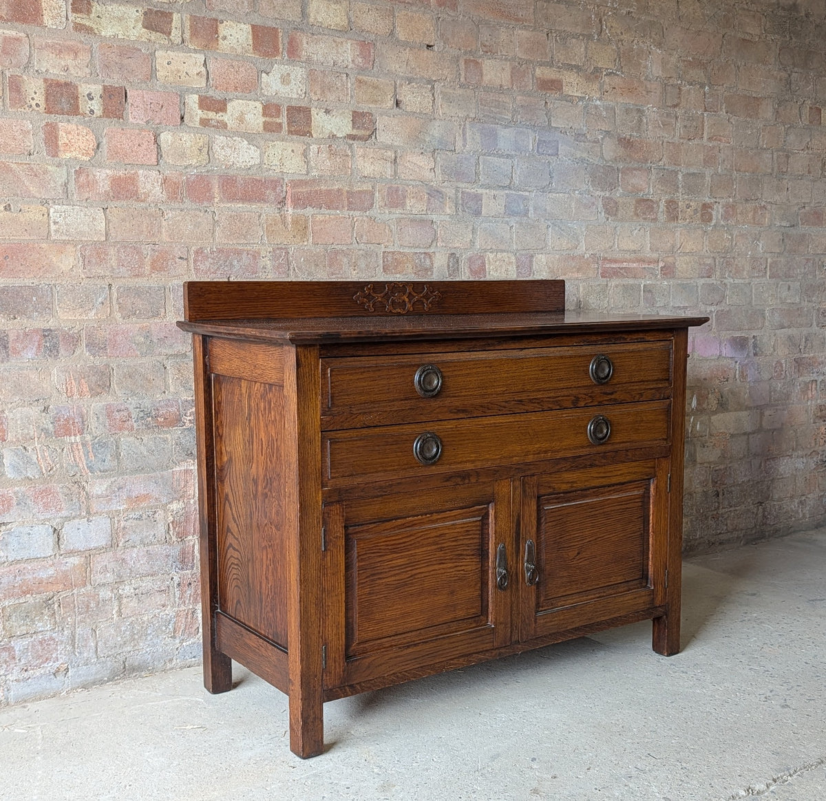 Antique Early 20th Century Small Oak Sideboard /  2 Drawer Chest Cupboard