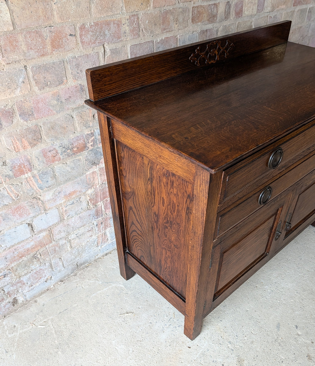 Antique Early 20th Century Small Oak Sideboard /  2 Drawer Chest Cupboard
