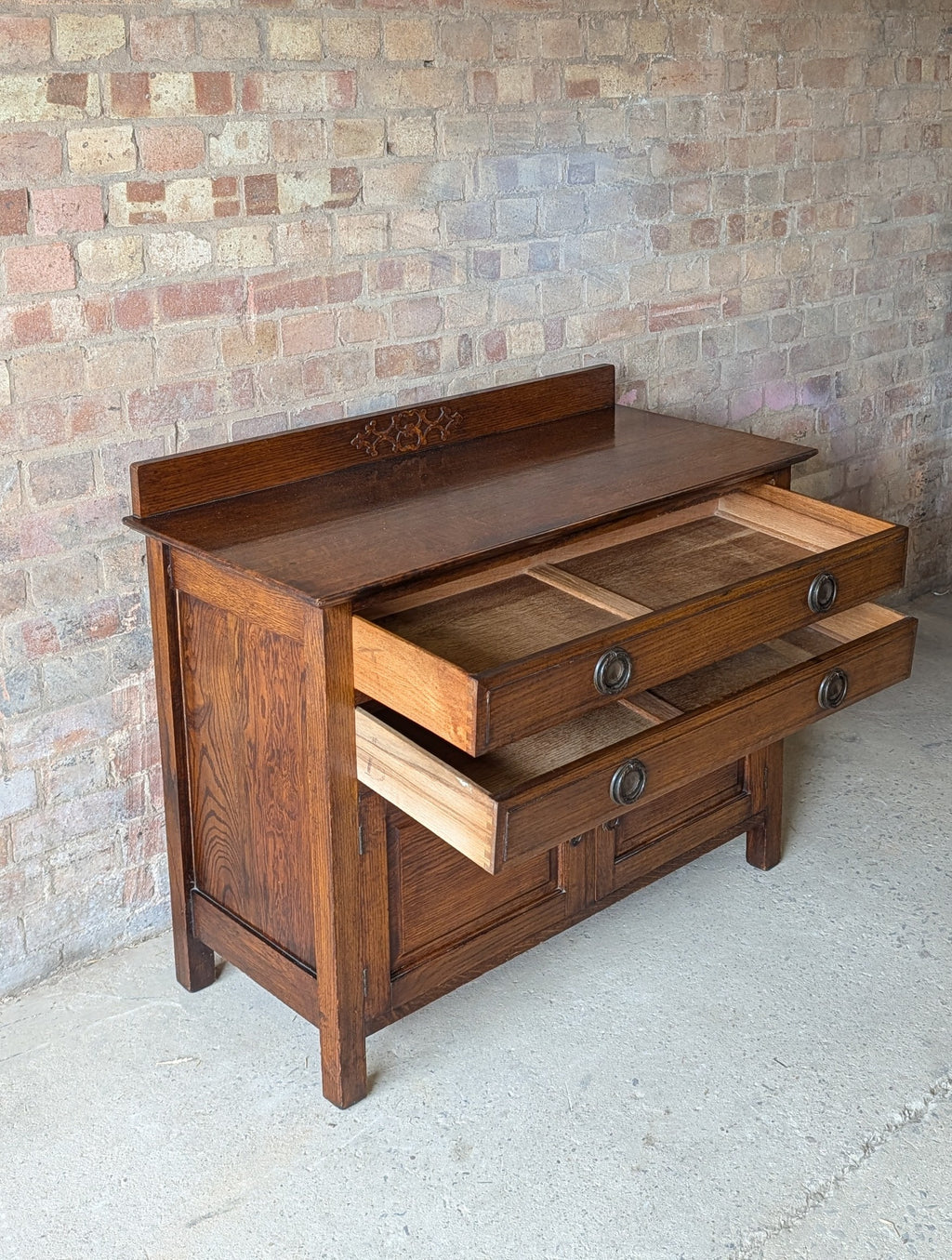 Antique Early 20th Century Small Oak Sideboard /  2 Drawer Chest Cupboard