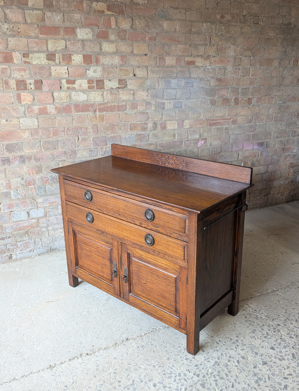 Antique Early 20th Century Small Oak Sideboard /  2 Drawer Chest Cupboard