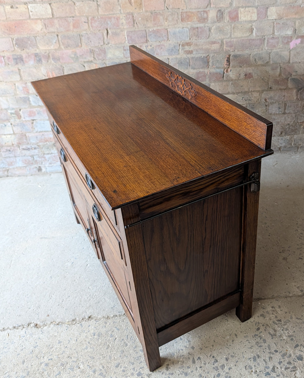Antique Early 20th Century Small Oak Sideboard /  2 Drawer Chest Cupboard