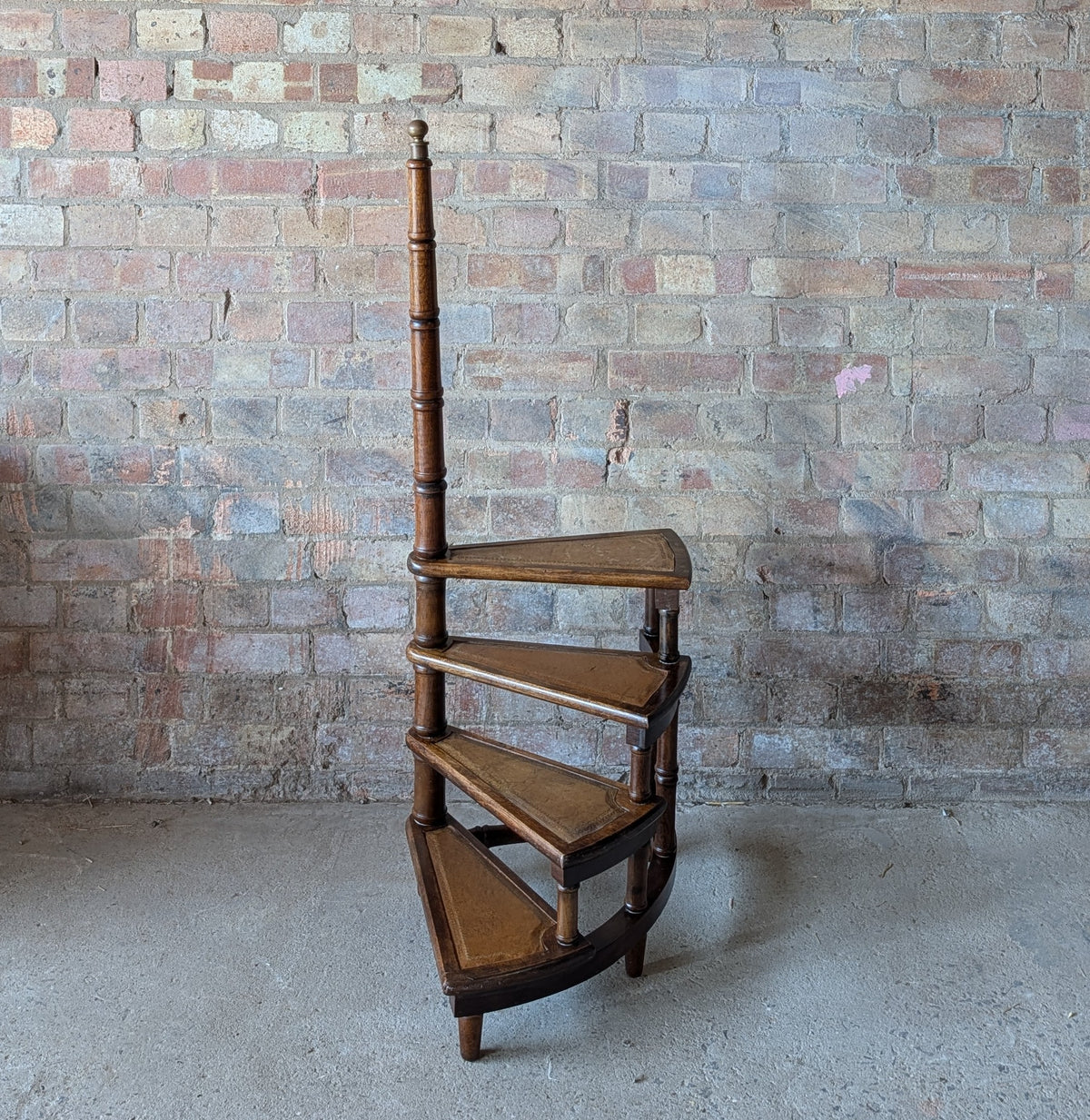 Vintage Mahogany & Leather Spiral Library Steps - Regency Style Bed Steps