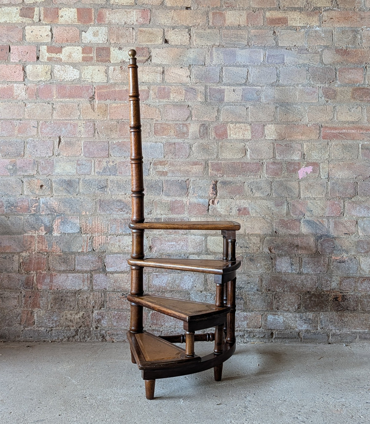 Vintage Mahogany & Leather Spiral Library Steps - Regency Style Bed Steps