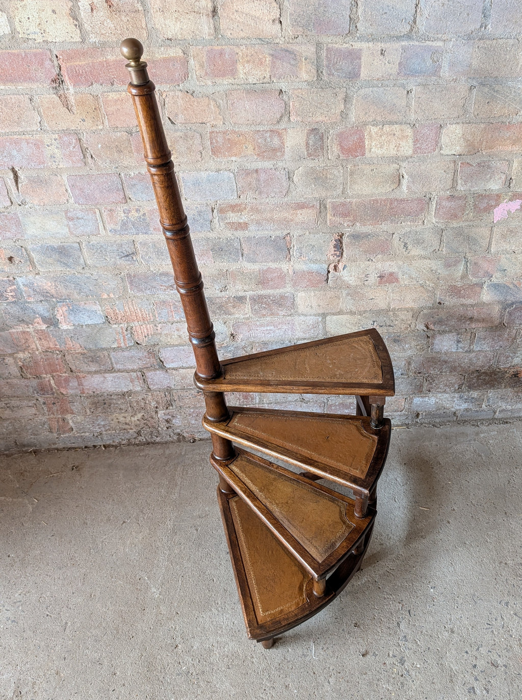 Vintage Mahogany & Leather Spiral Library Steps - Regency Style Bed Steps