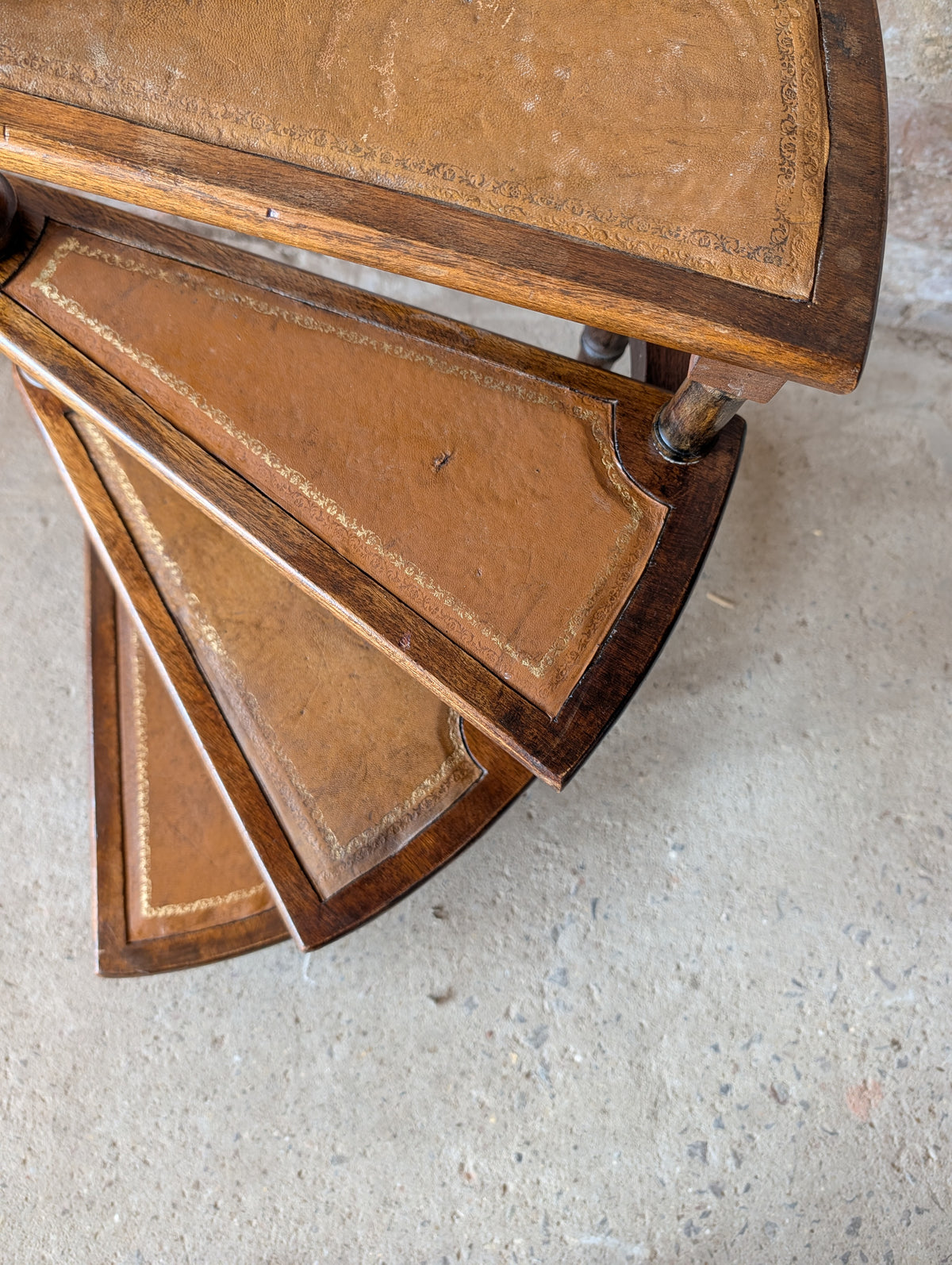 Vintage Mahogany & Leather Spiral Library Steps - Regency Style Bed Steps