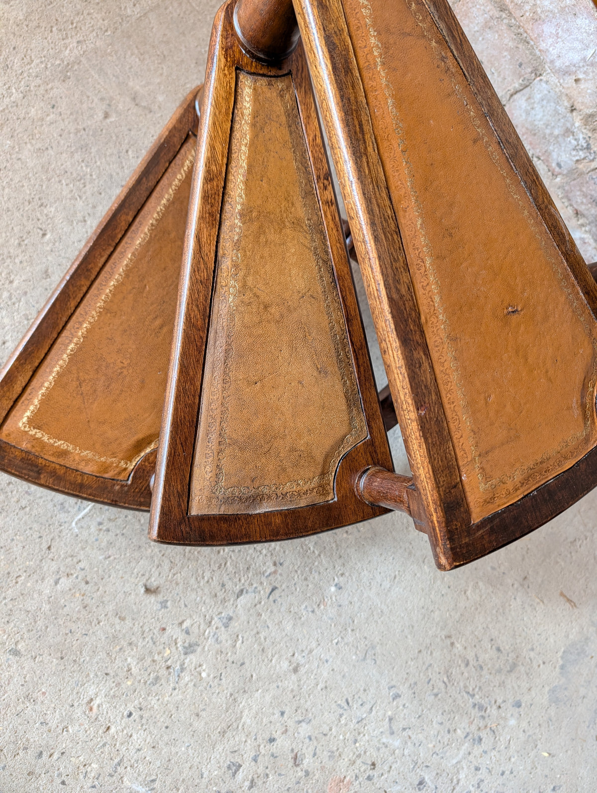Vintage Mahogany & Leather Spiral Library Steps - Regency Style Bed Steps