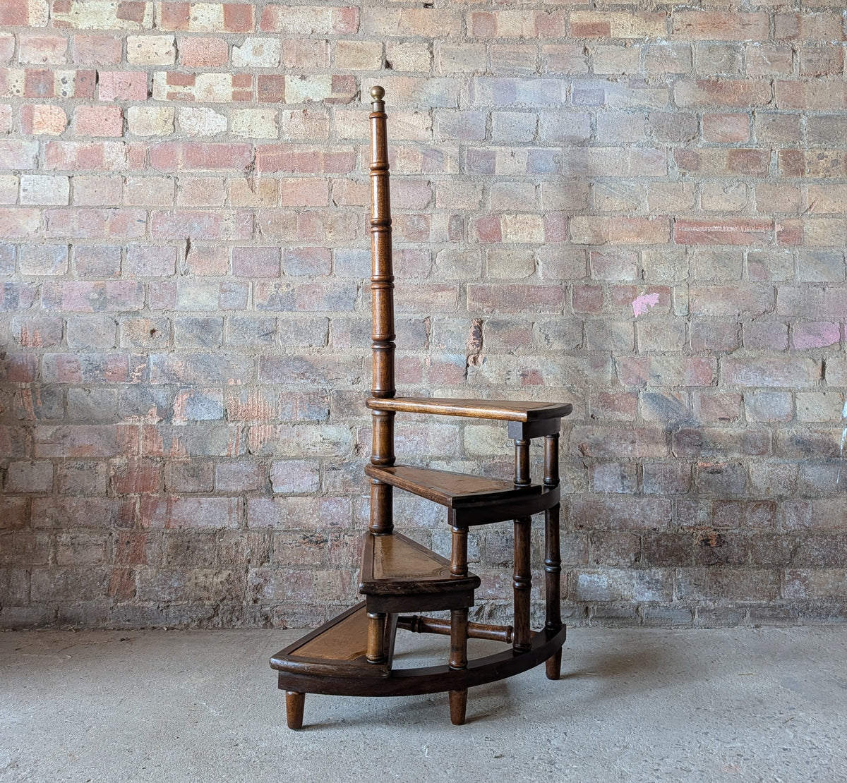 Vintage Mahogany & Leather Spiral Library Steps - Regency Style Bed Steps