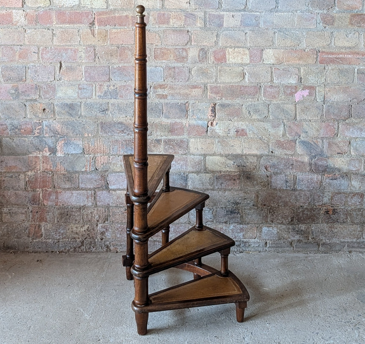 Vintage Mahogany & Leather Spiral Library Steps - Regency Style Bed Steps