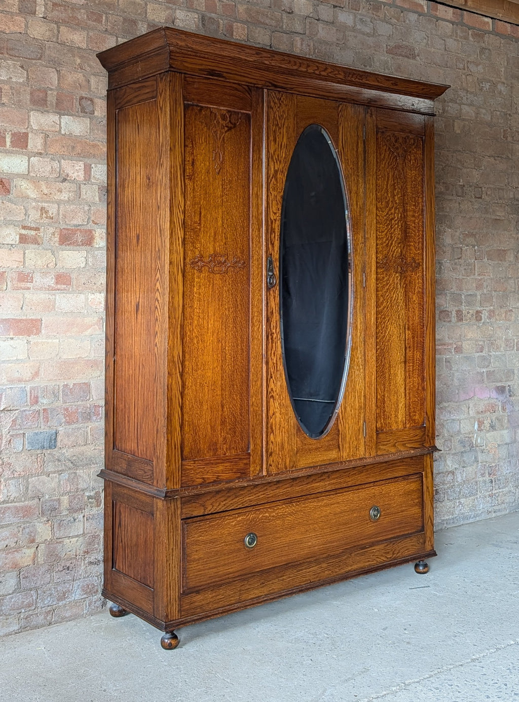 Antique Edwardian Oak Arts & Crafts Wardrobe With Mirror