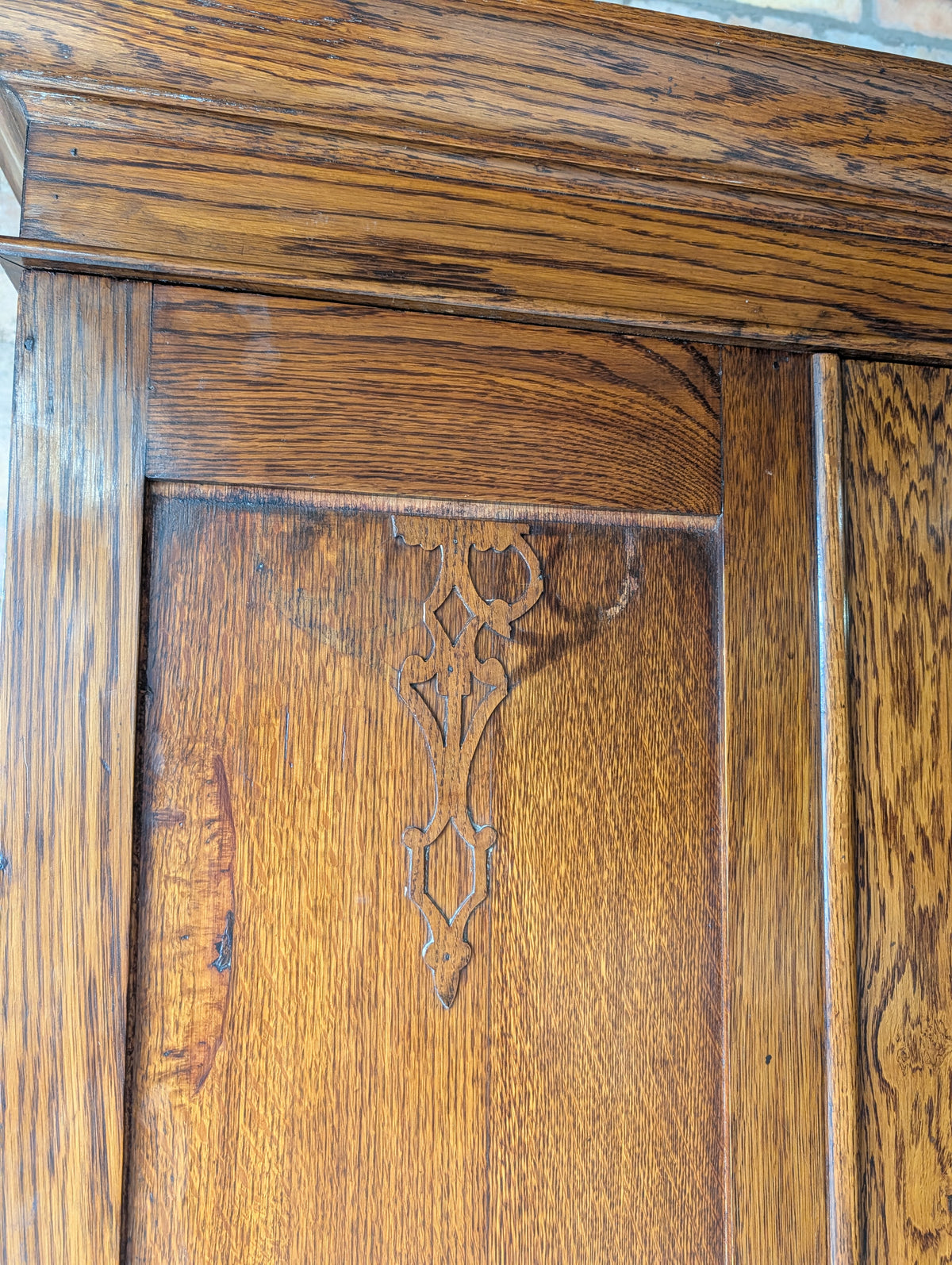 Antique Edwardian Oak Arts & Crafts Wardrobe With Mirror