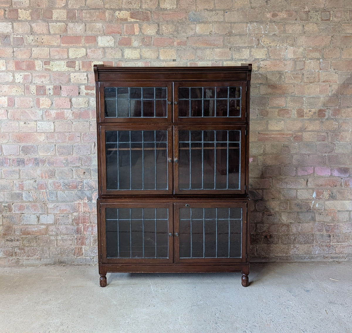 Vintage Minty Of Oxford Leaded Glass Barristers Style Bookcase - 3 Tier