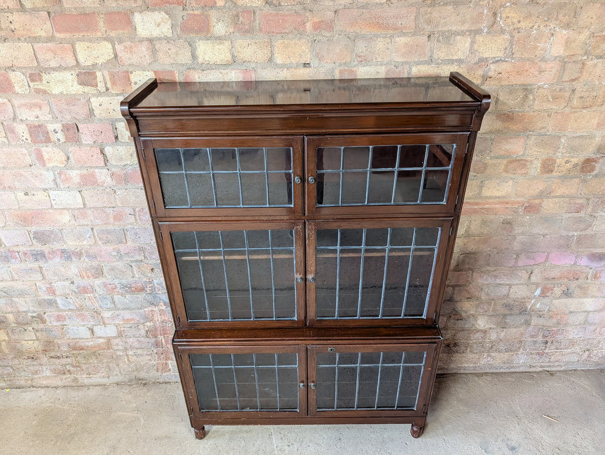 Vintage Minty Of Oxford Leaded Glass Barristers Style Bookcase - 3 Tier