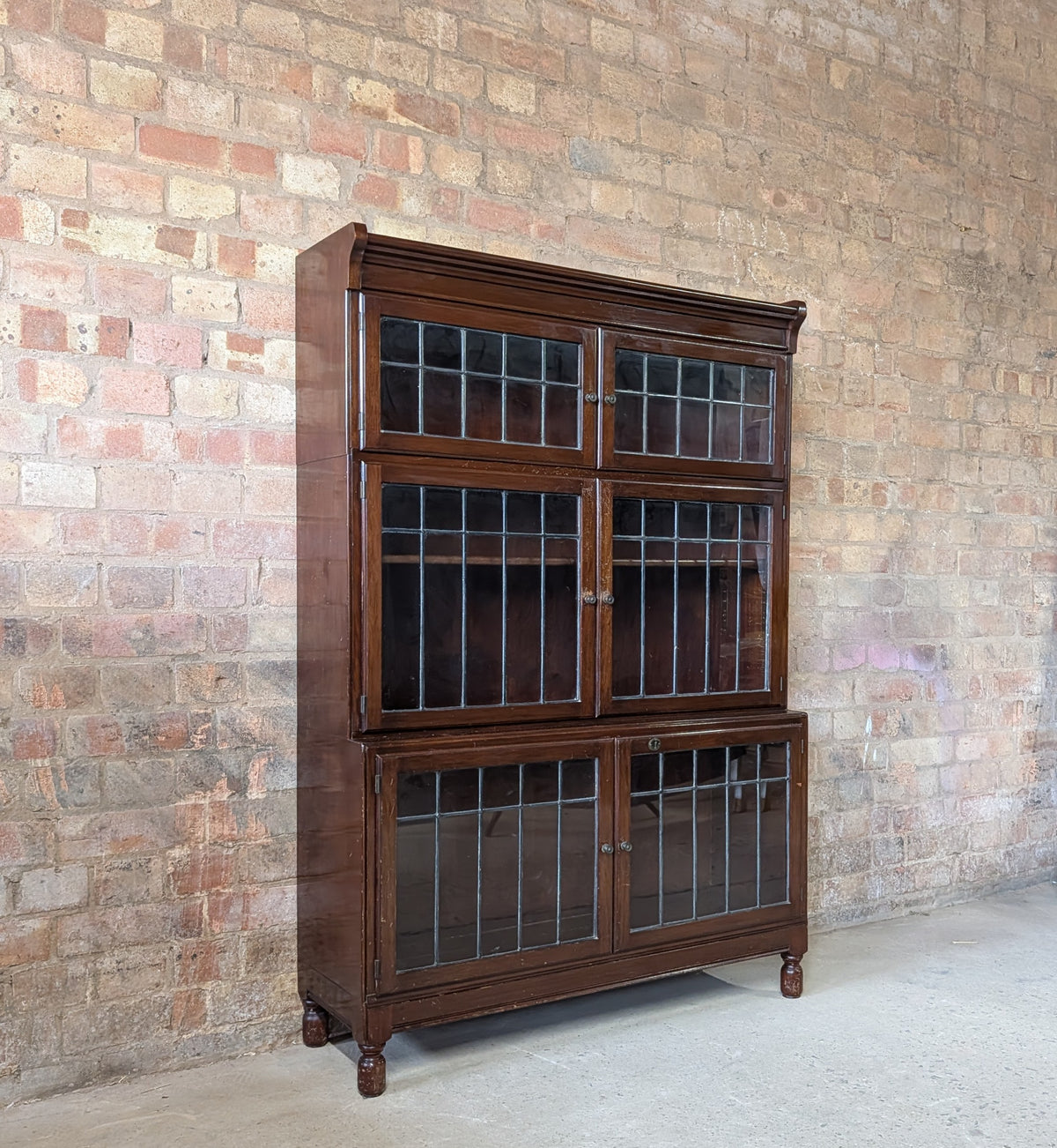 Vintage Minty Of Oxford Leaded Glass Barristers Style Bookcase - 3 Tier