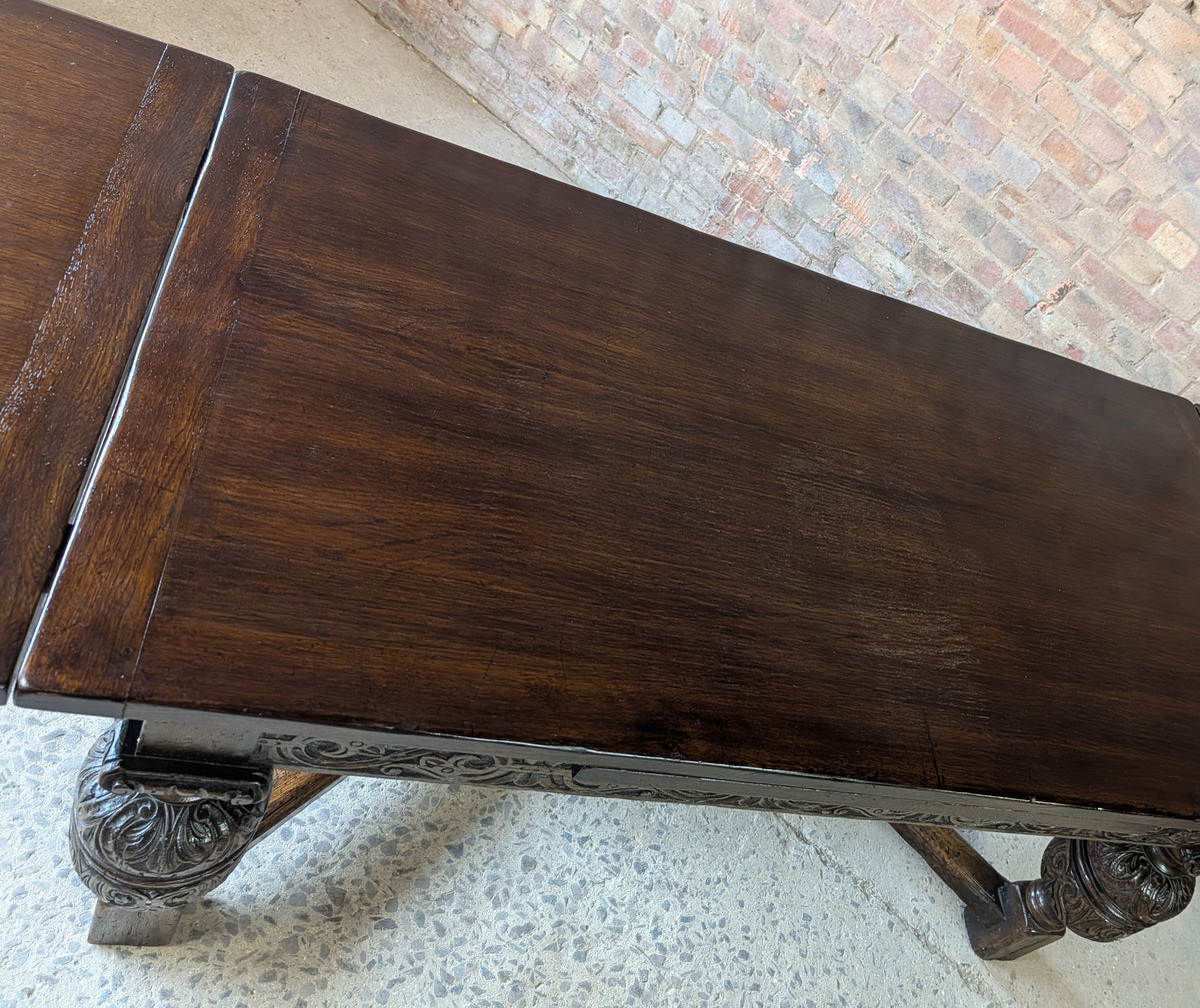 Antique 17th C Style Oak Refectory Extending Dining Table On Carved Bulbous Legs