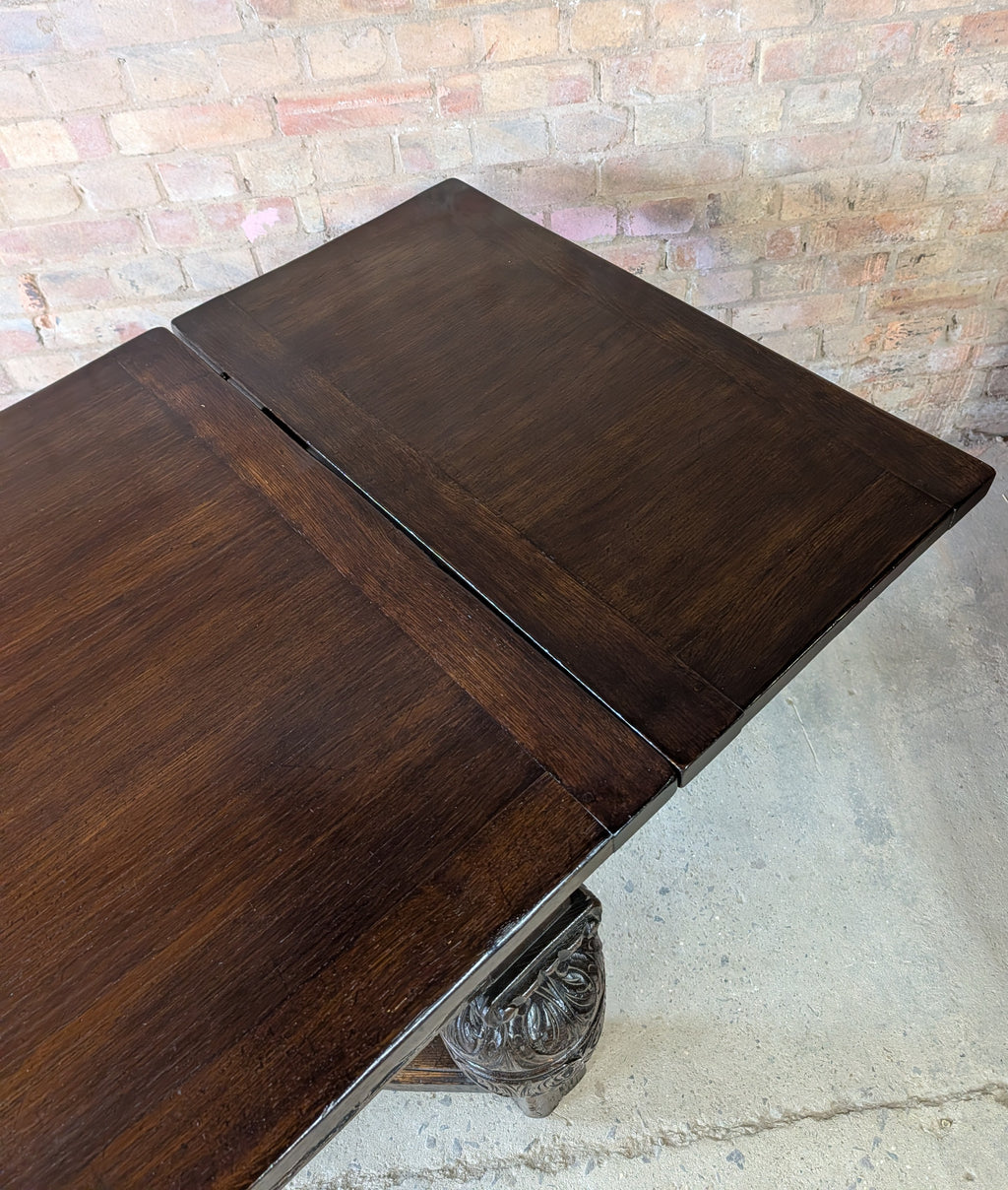 Antique 17th C Style Oak Refectory Extending Dining Table On Carved Bulbous Legs
