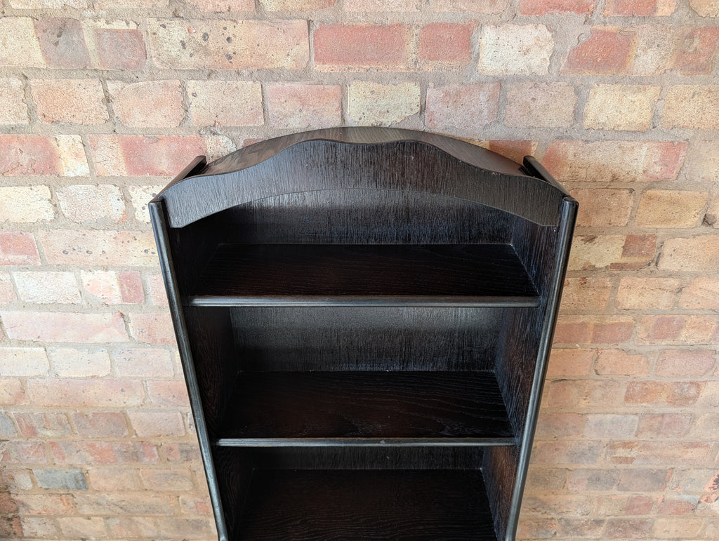 Vintage Oak Narrow Open Waterfall Bookcase With Arch Top