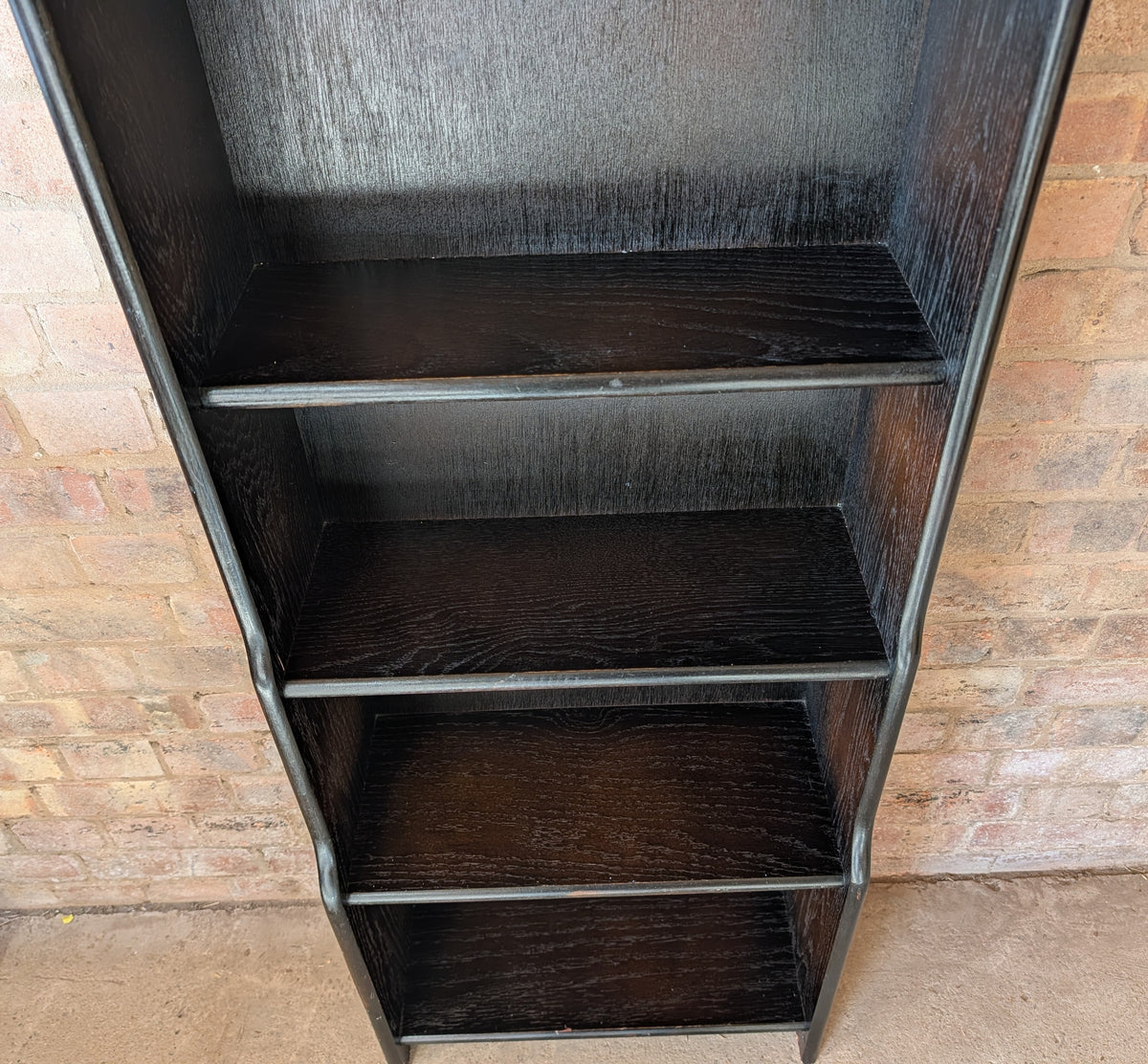 Vintage Oak Narrow Open Waterfall Bookcase With Arch Top