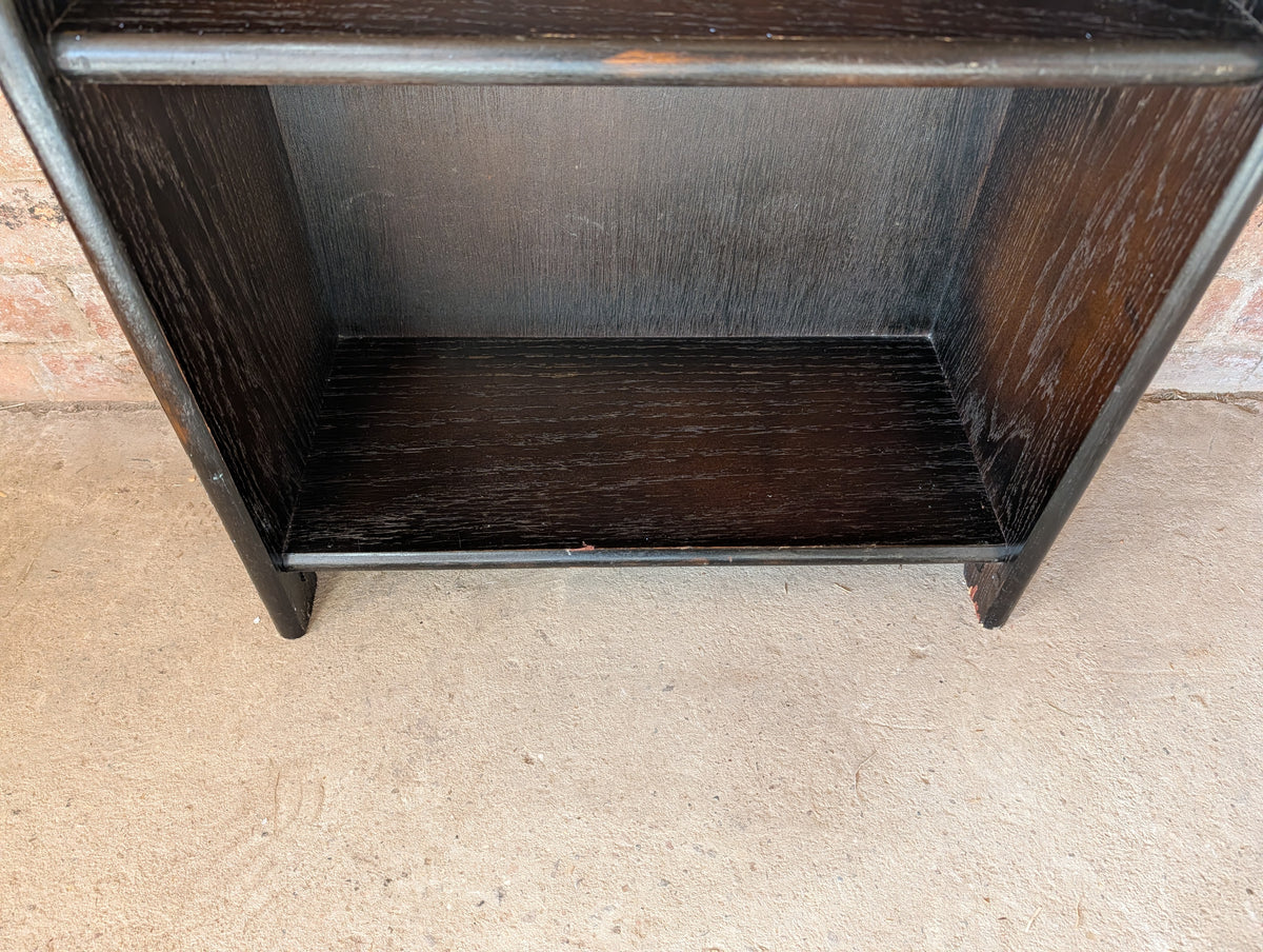 Vintage Oak Narrow Open Waterfall Bookcase With Arch Top