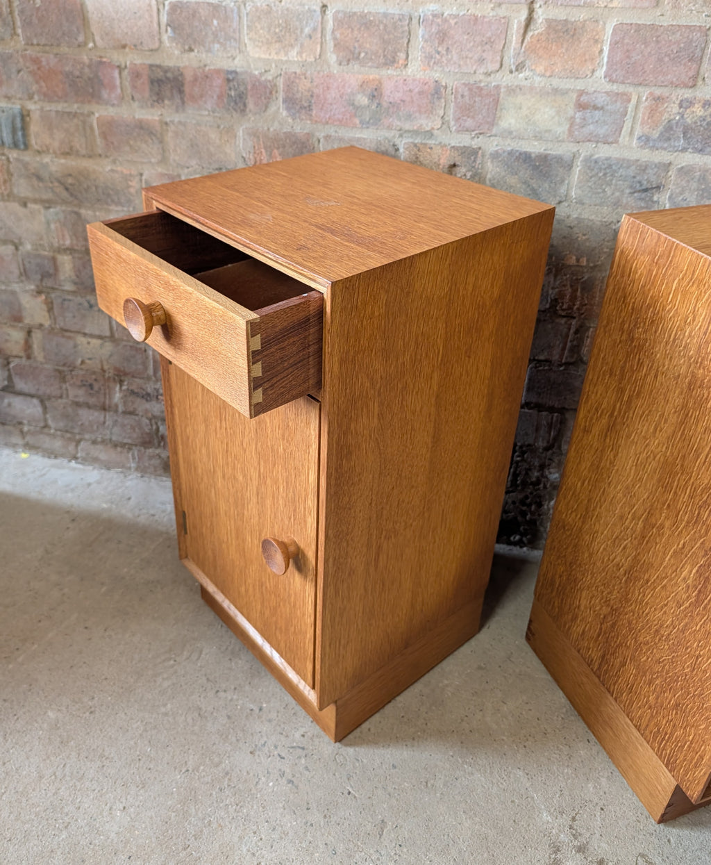 Pair Of Mid Century Meredew Oak Bedside Cabinets 1960s