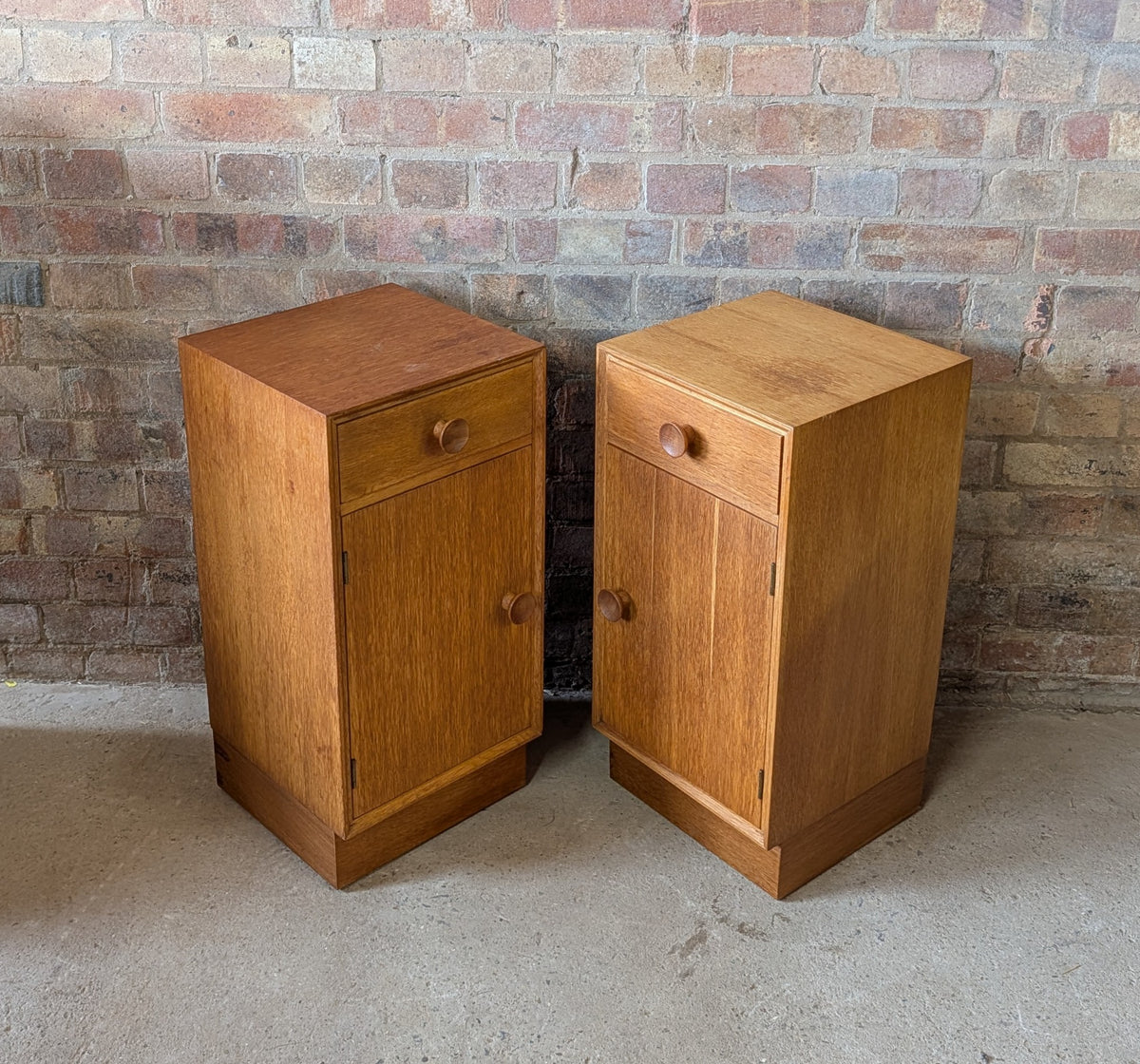 Pair Of Mid Century Meredew Oak Bedside Cabinets 1960s