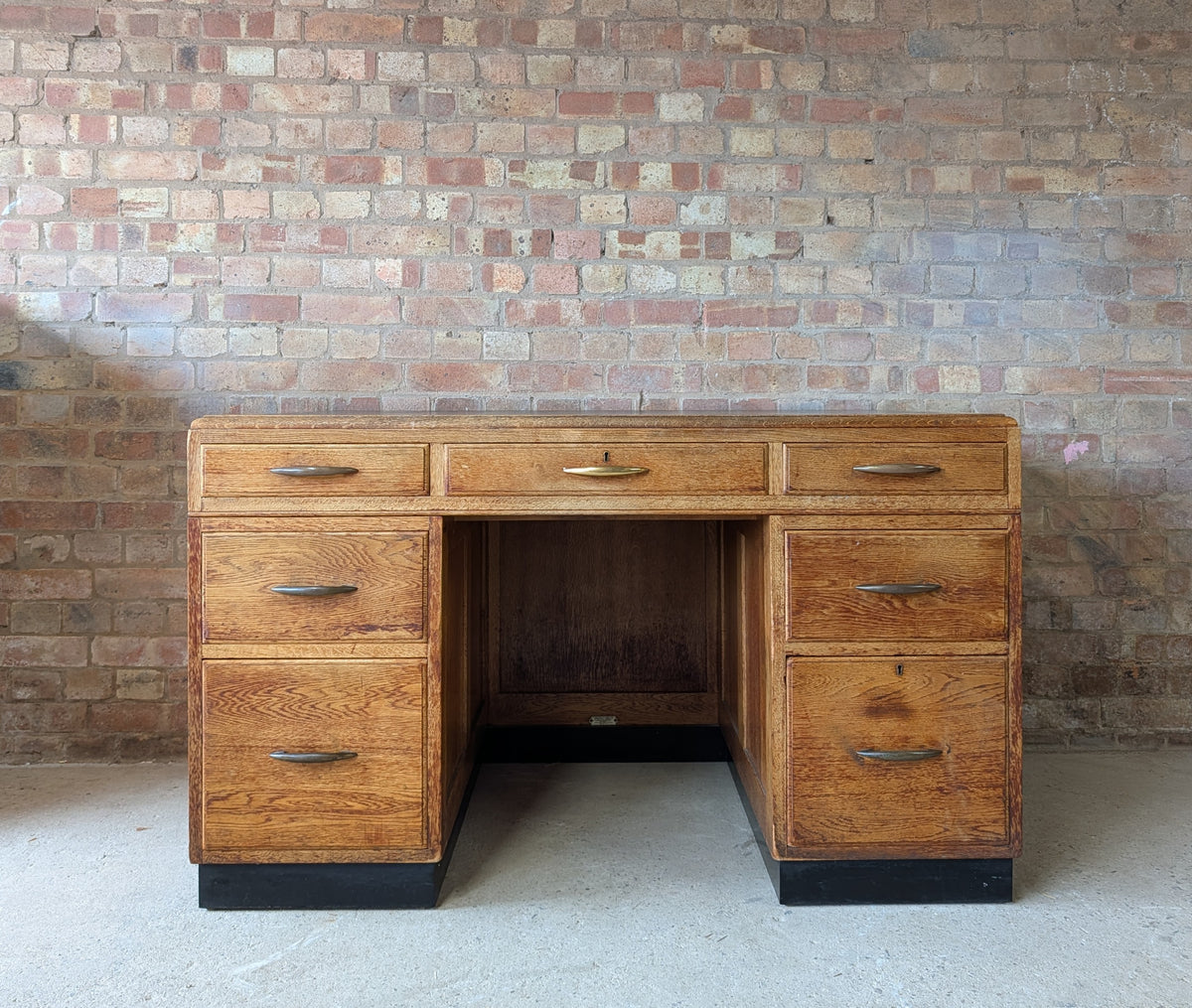Vintage Art Deco Oak Writing Desk- 7 Drawer 1930s