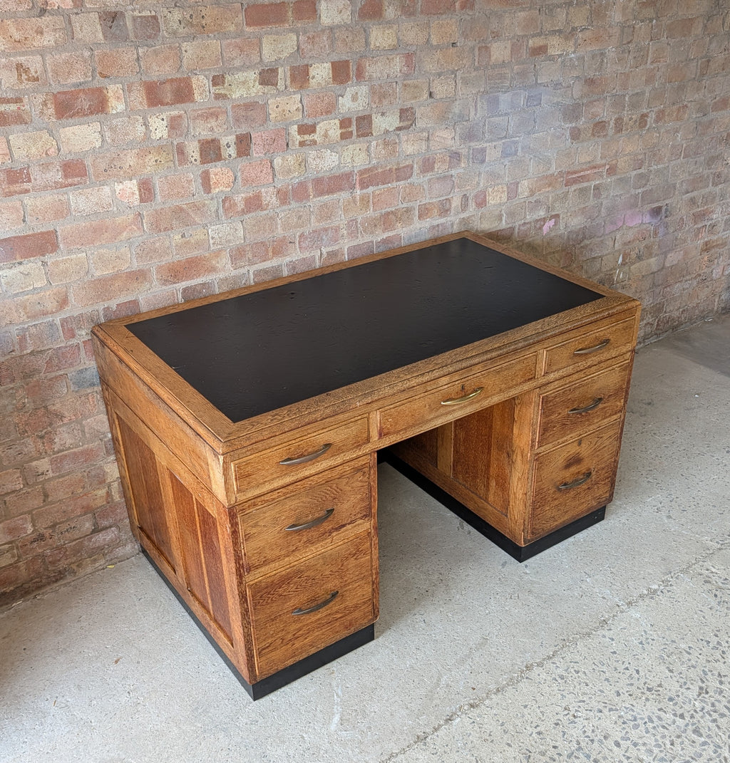 Vintage Art Deco Oak Writing Desk- 7 Drawer 1930s