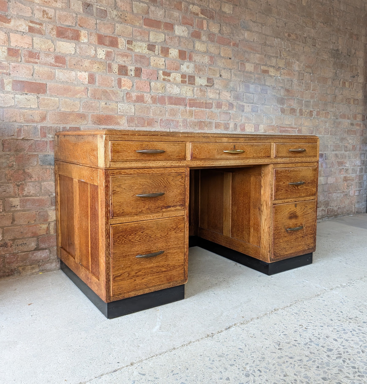 Vintage Art Deco Oak Writing Desk- 7 Drawer 1930s