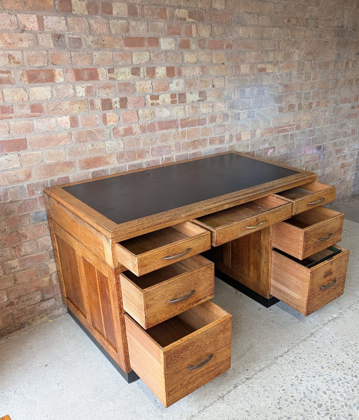 Vintage Art Deco Oak Writing Desk- 7 Drawer 1930s