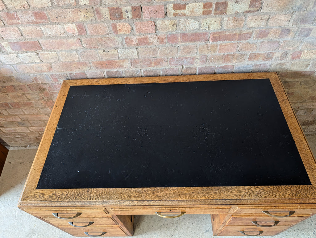 Vintage Art Deco Oak Writing Desk- 7 Drawer 1930s