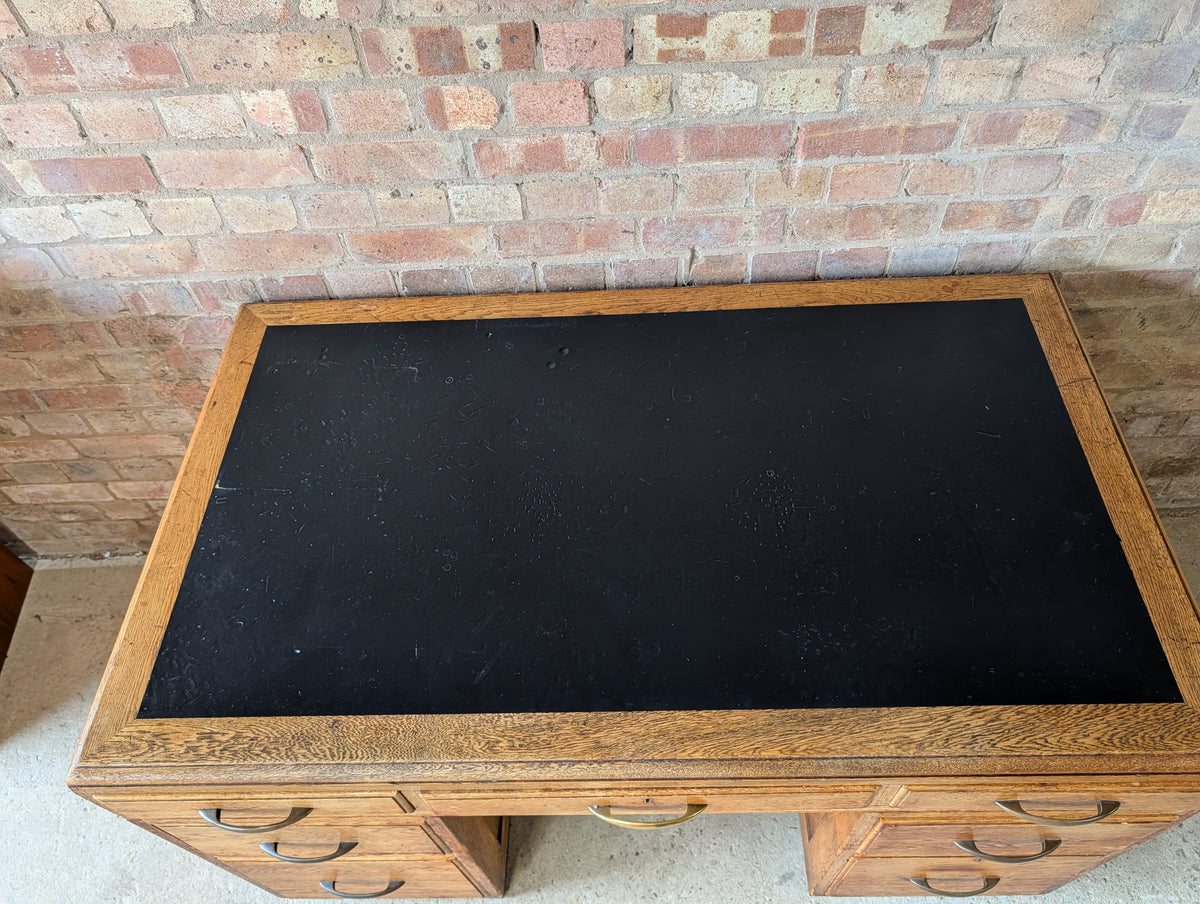 Vintage Art Deco Oak Writing Desk- 7 Drawer 1930s