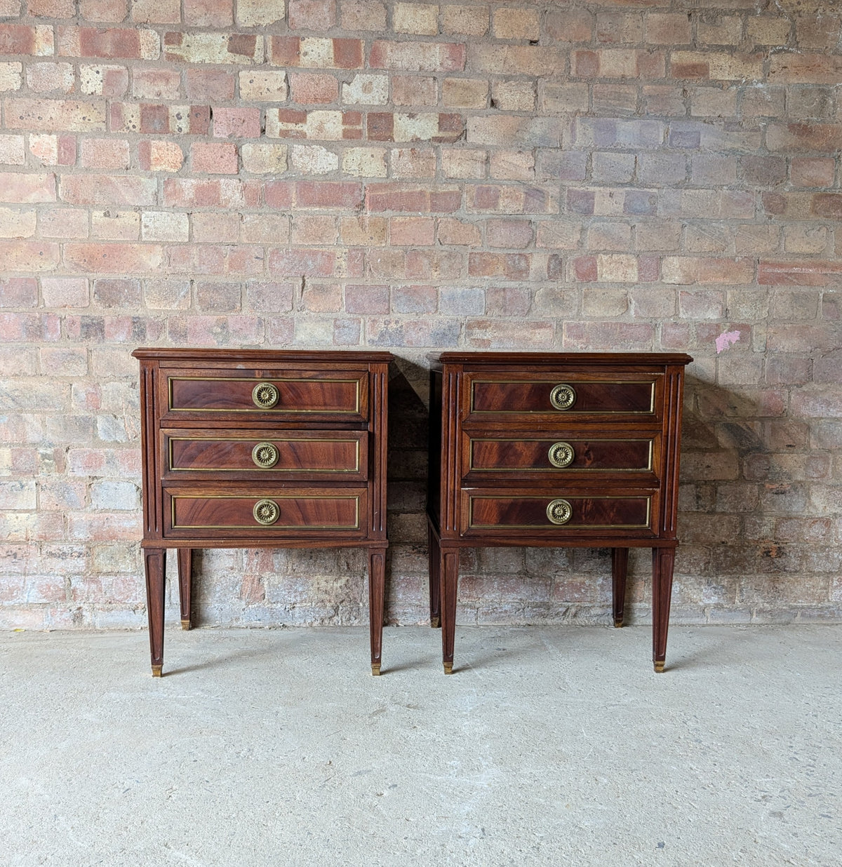 Pair French Louis XVI Style Mahogany Bedside Cabinets/ Chests