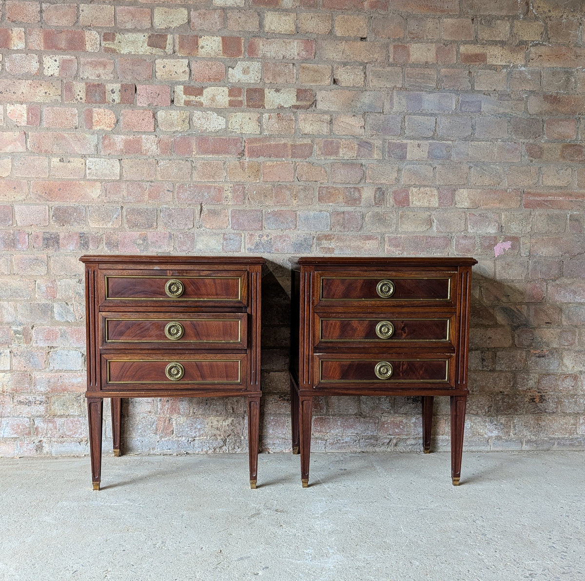 Pair French Louis XVI Style Mahogany Bedside Cabinets/ Chests