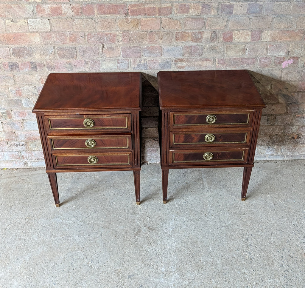 Pair French Louis XVI Style Mahogany Bedside Cabinets/ Chests