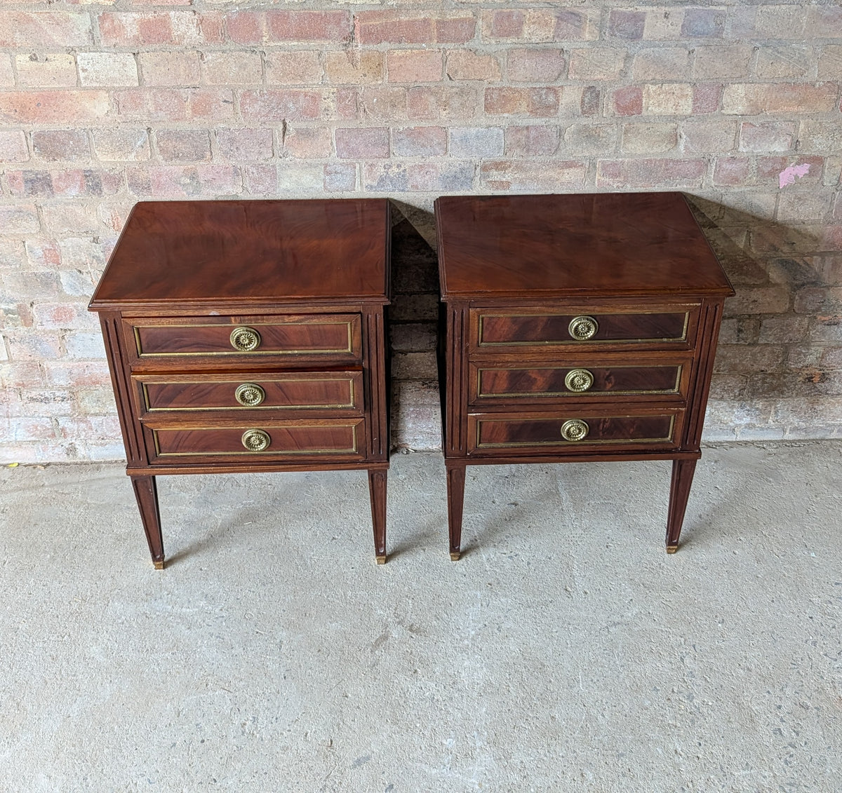 Pair French Louis XVI Style Mahogany Bedside Cabinets/ Chests
