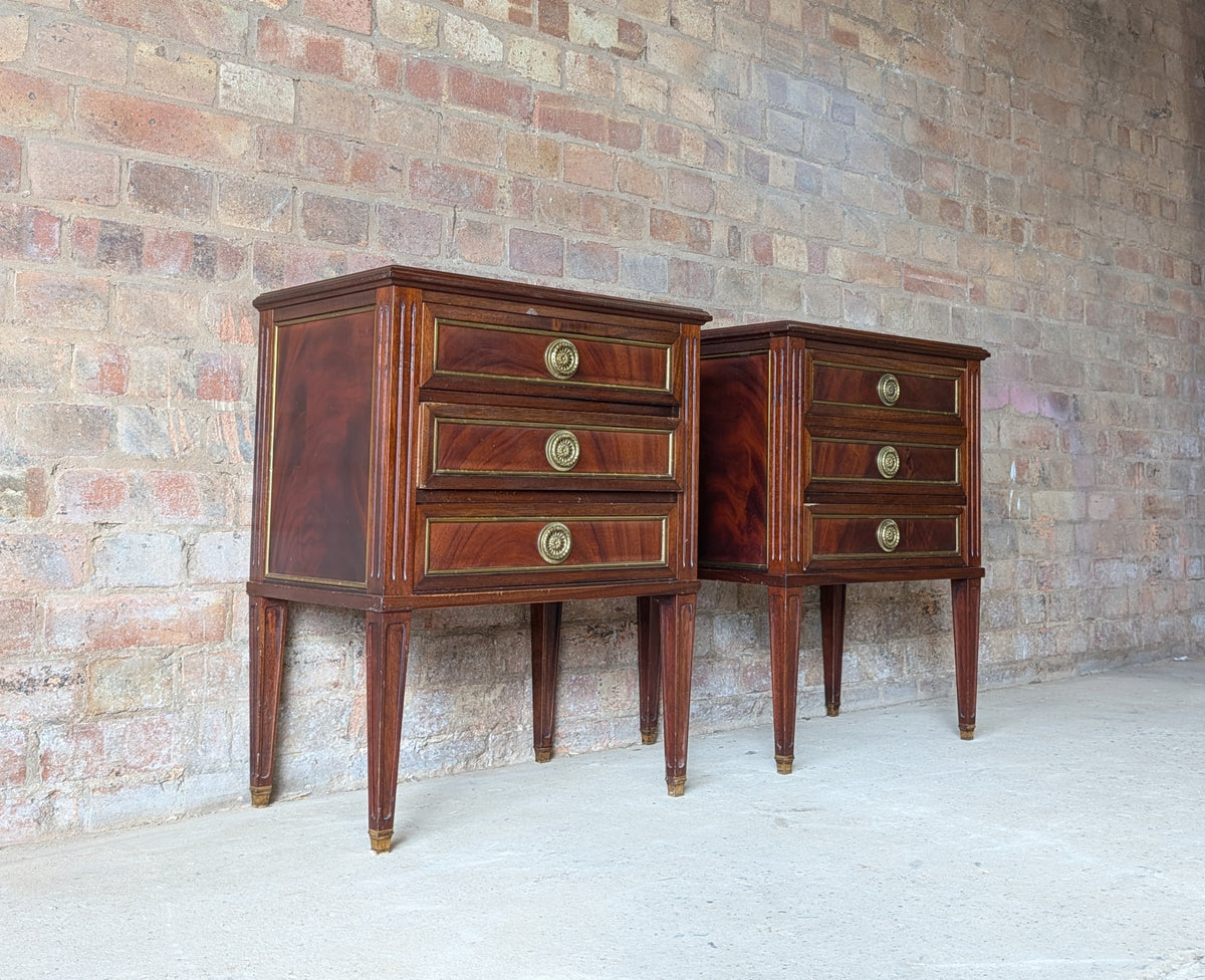 Pair French Louis XVI Style Mahogany Bedside Cabinets/ Chests