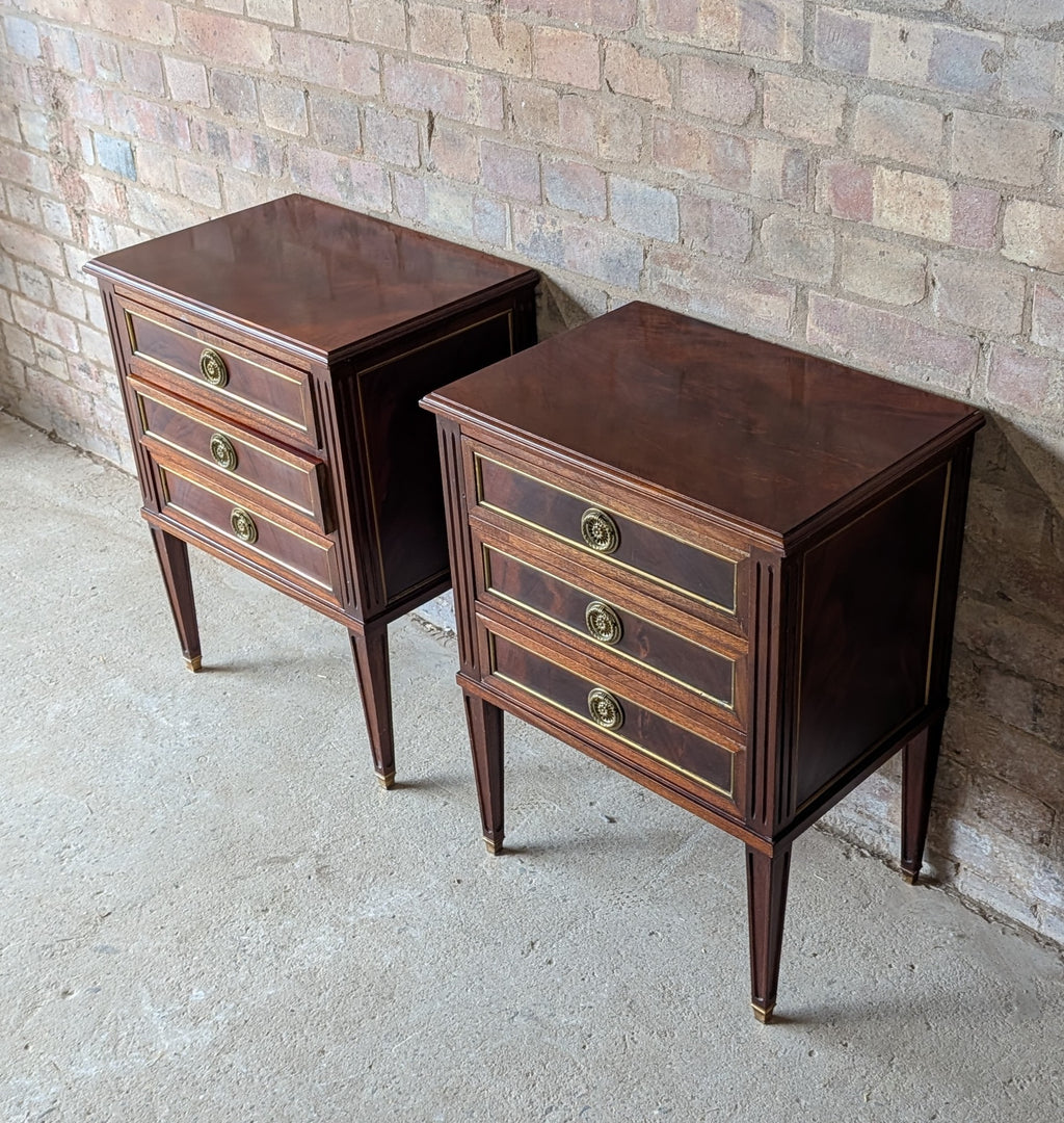 Pair French Louis XVI Style Mahogany Bedside Cabinets/ Chests