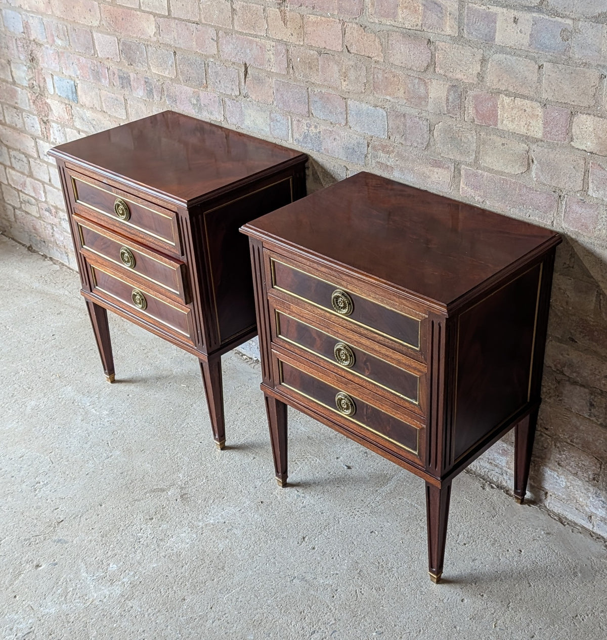 Pair French Louis XVI Style Mahogany Bedside Cabinets/ Chests