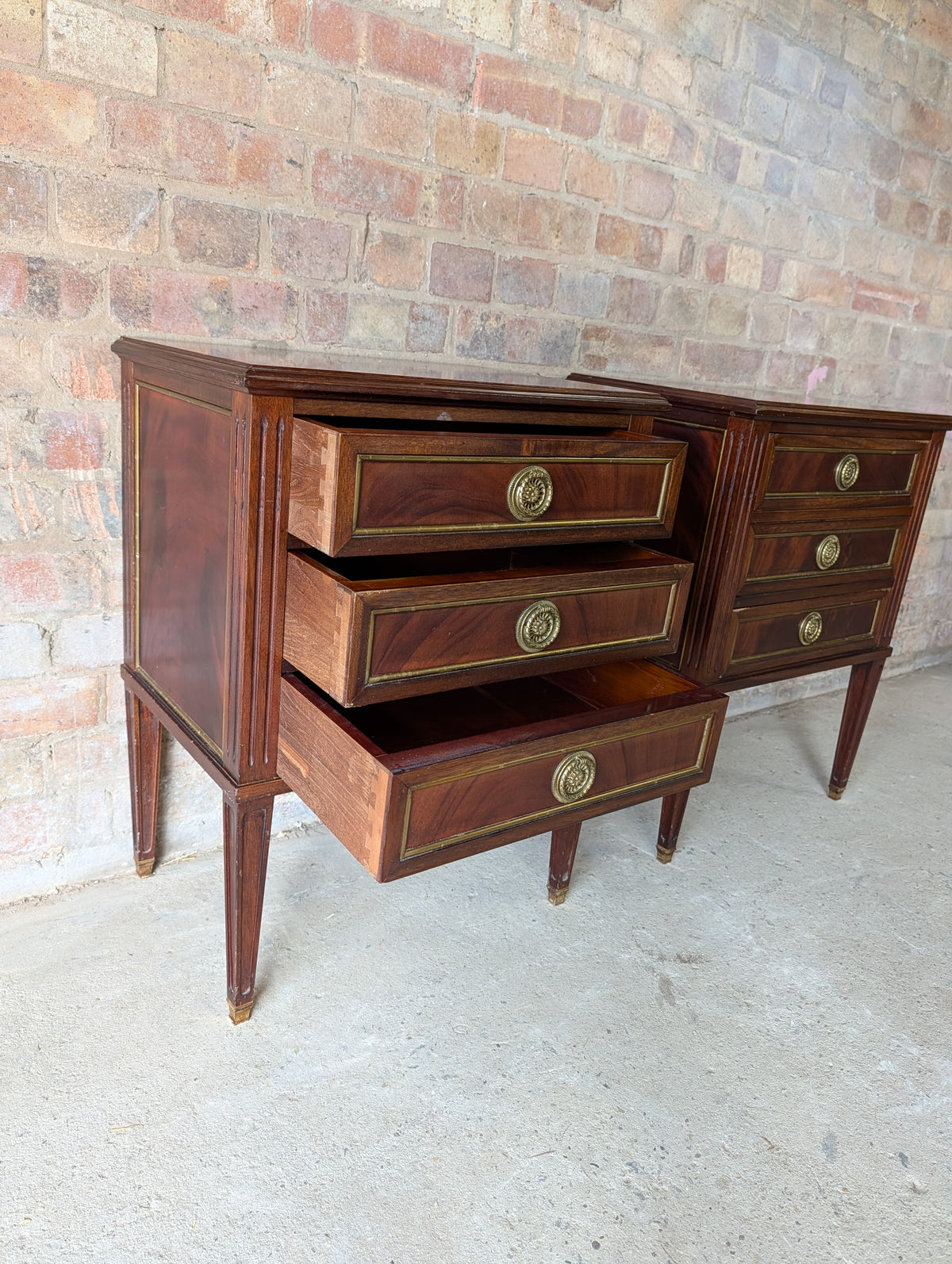 Pair French Louis XVI Style Mahogany Bedside Cabinets/ Chests