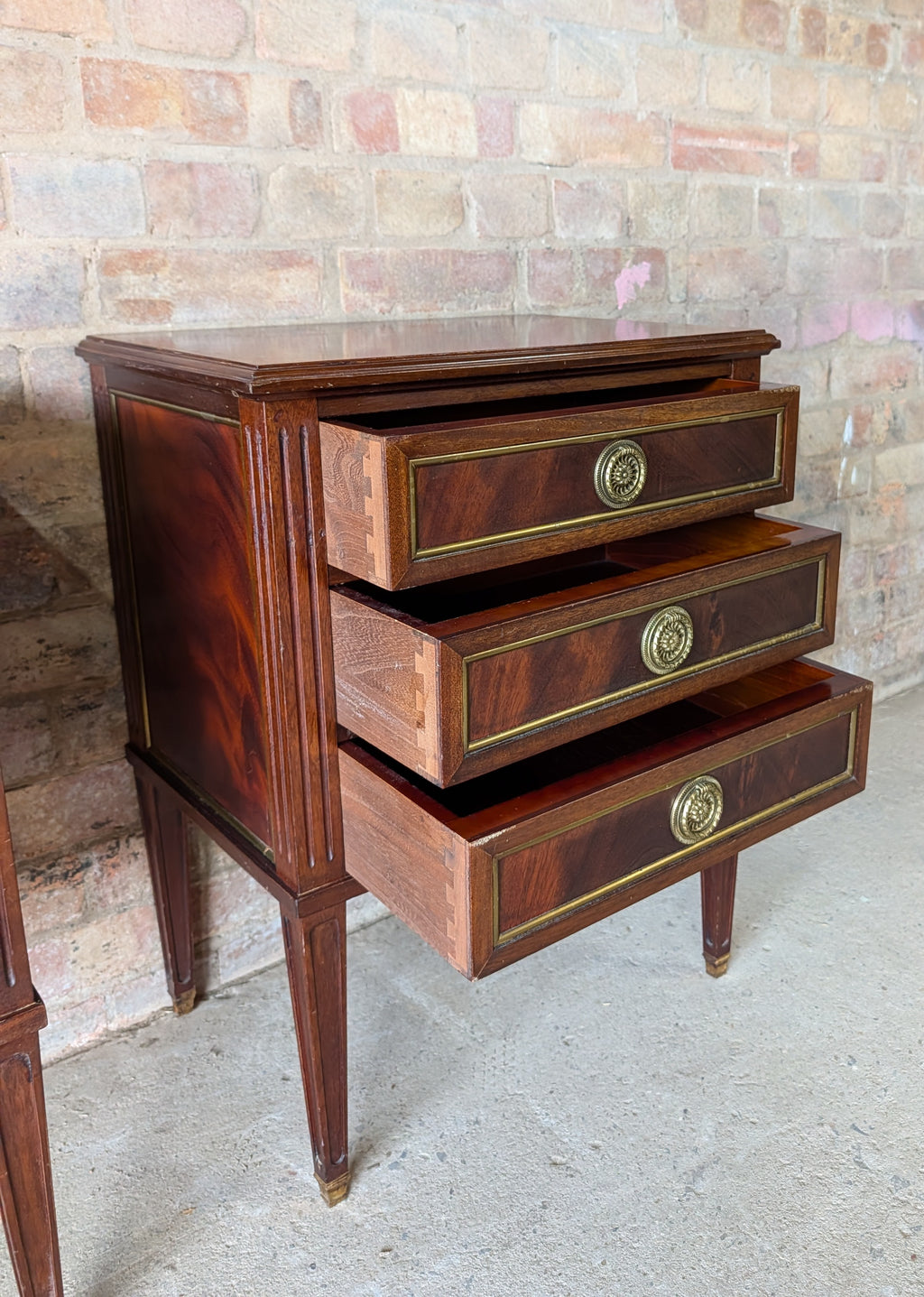 Pair French Louis XVI Style Mahogany Bedside Cabinets/ Chests